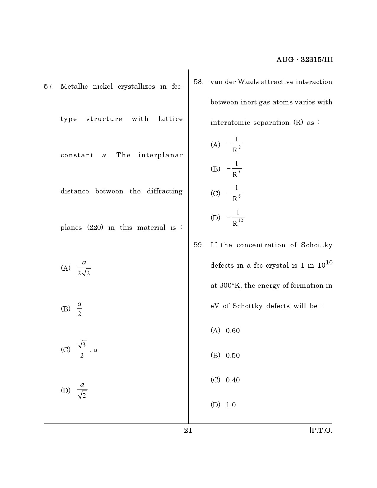 Maharashtra SET Physical Science Question Paper III August 2015 20