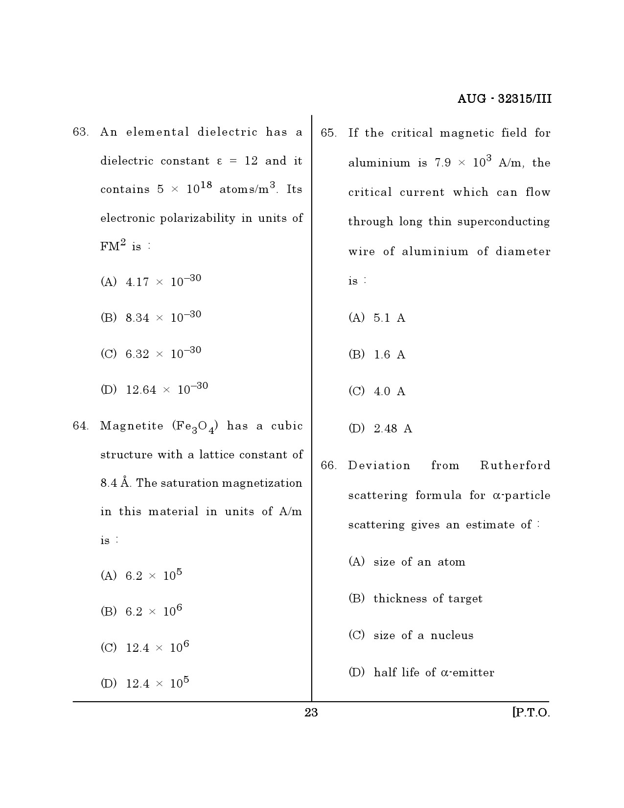 Maharashtra SET Physical Science Question Paper III August 2015 22