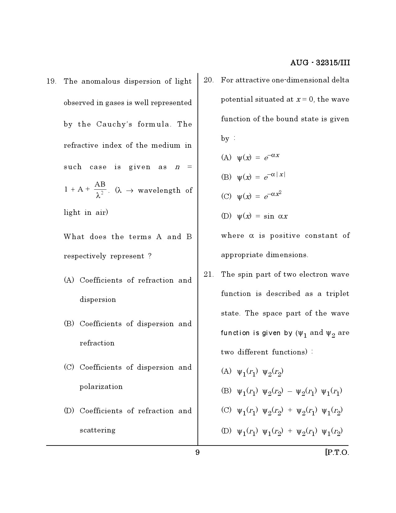 Maharashtra SET Physical Science Question Paper III August 2015 8