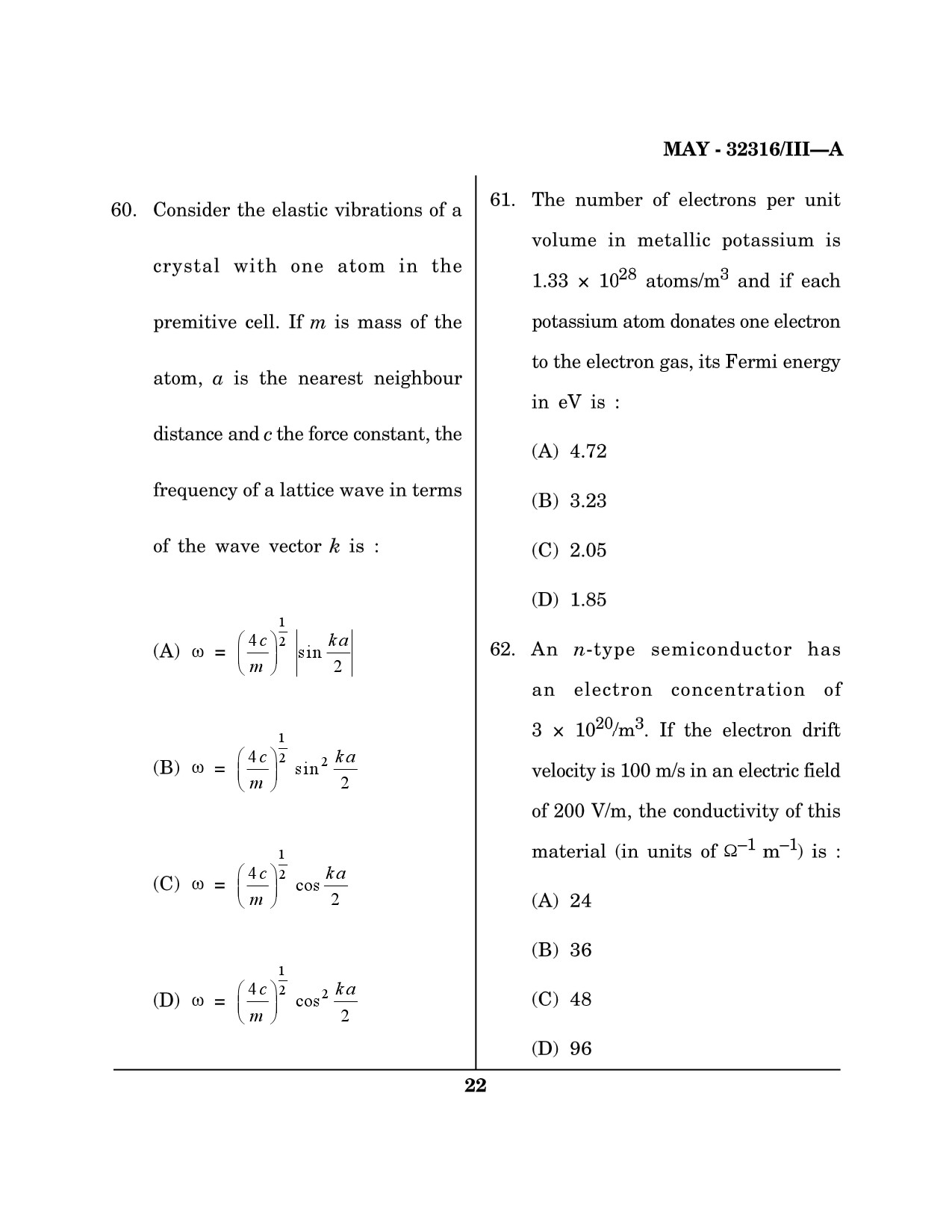 Maharashtra SET Physical Science Question Paper III May 2016 21