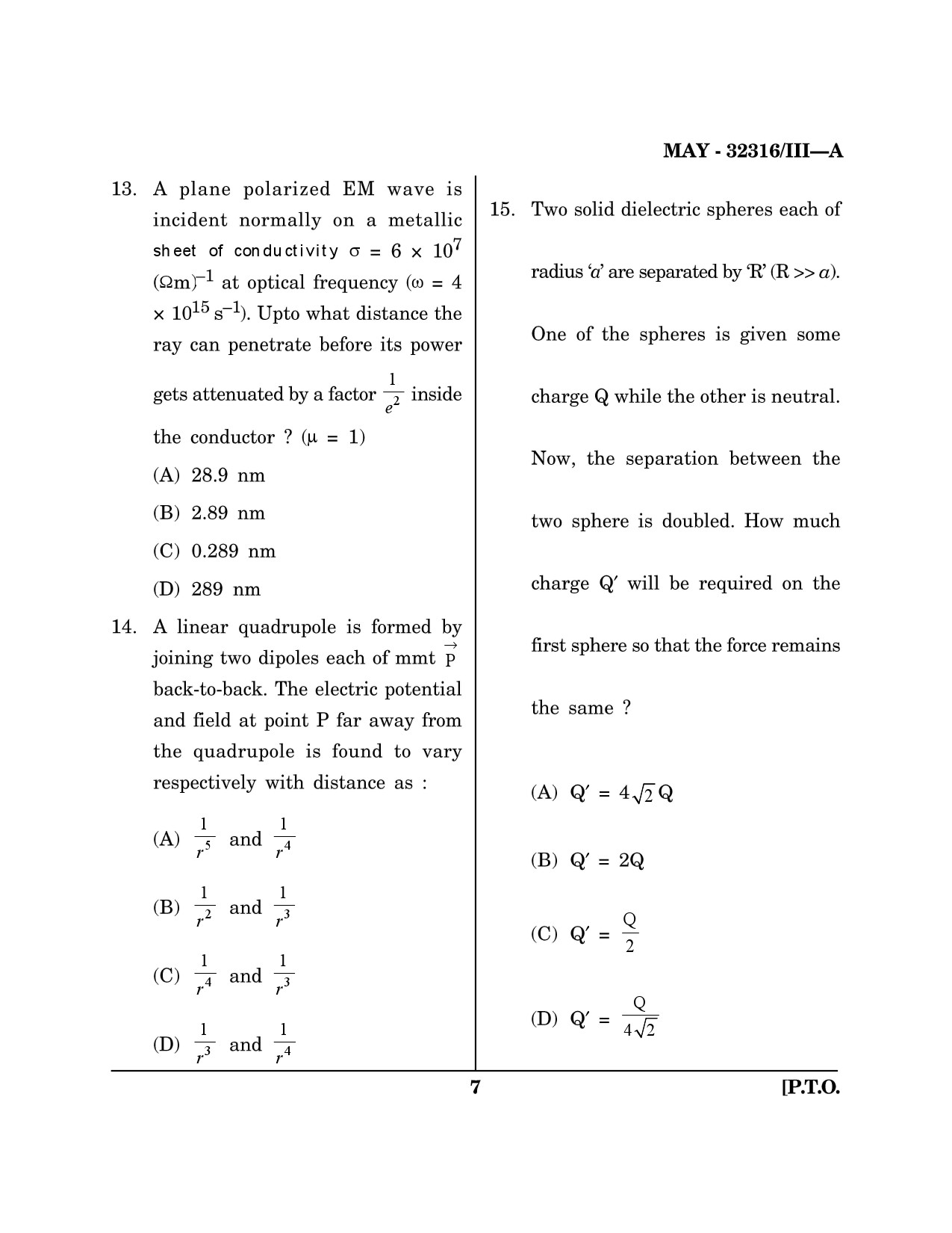 Maharashtra SET Physical Science Question Paper III May 2016 6