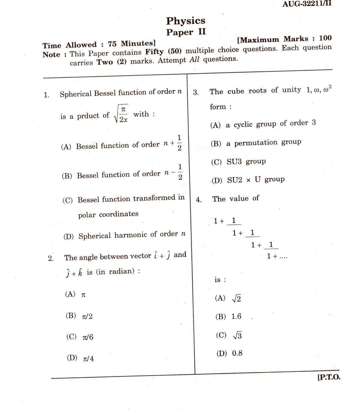 Maharashtra SET Physics Question Paper II August 2011 1