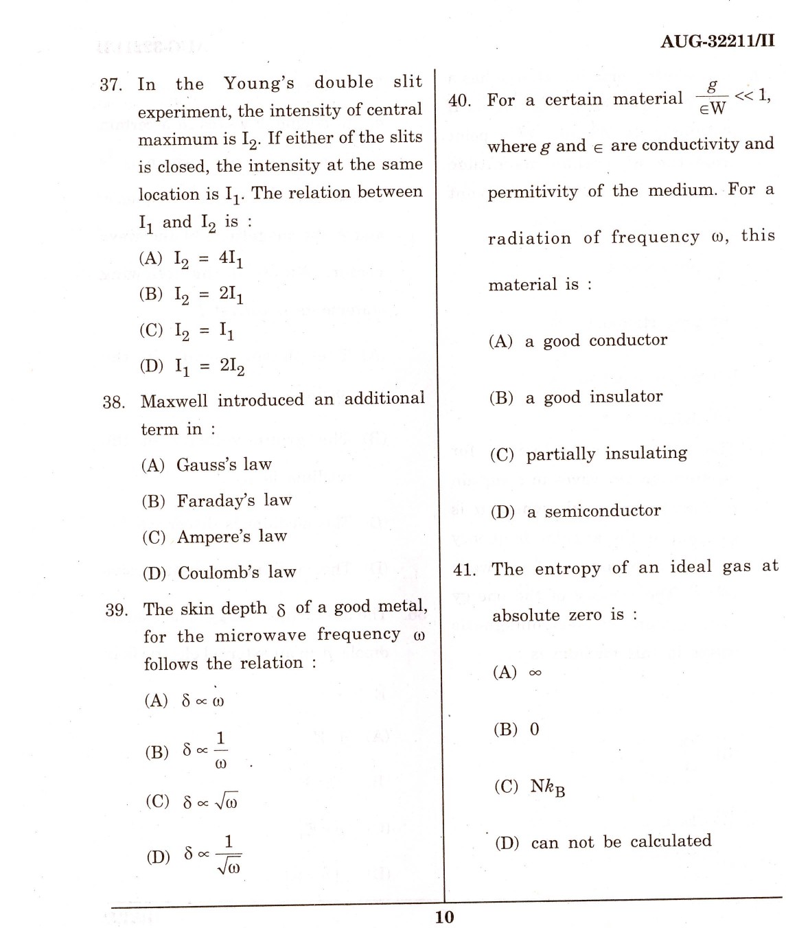 Maharashtra SET Physics Question Paper II August 2011 10
