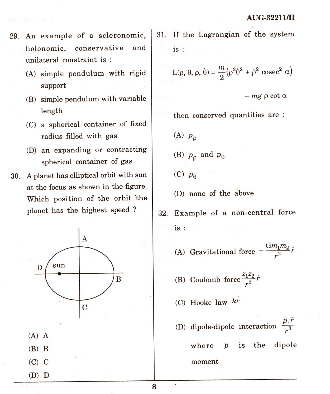 Maharashtra SET Physics Question Paper II August 2011 8