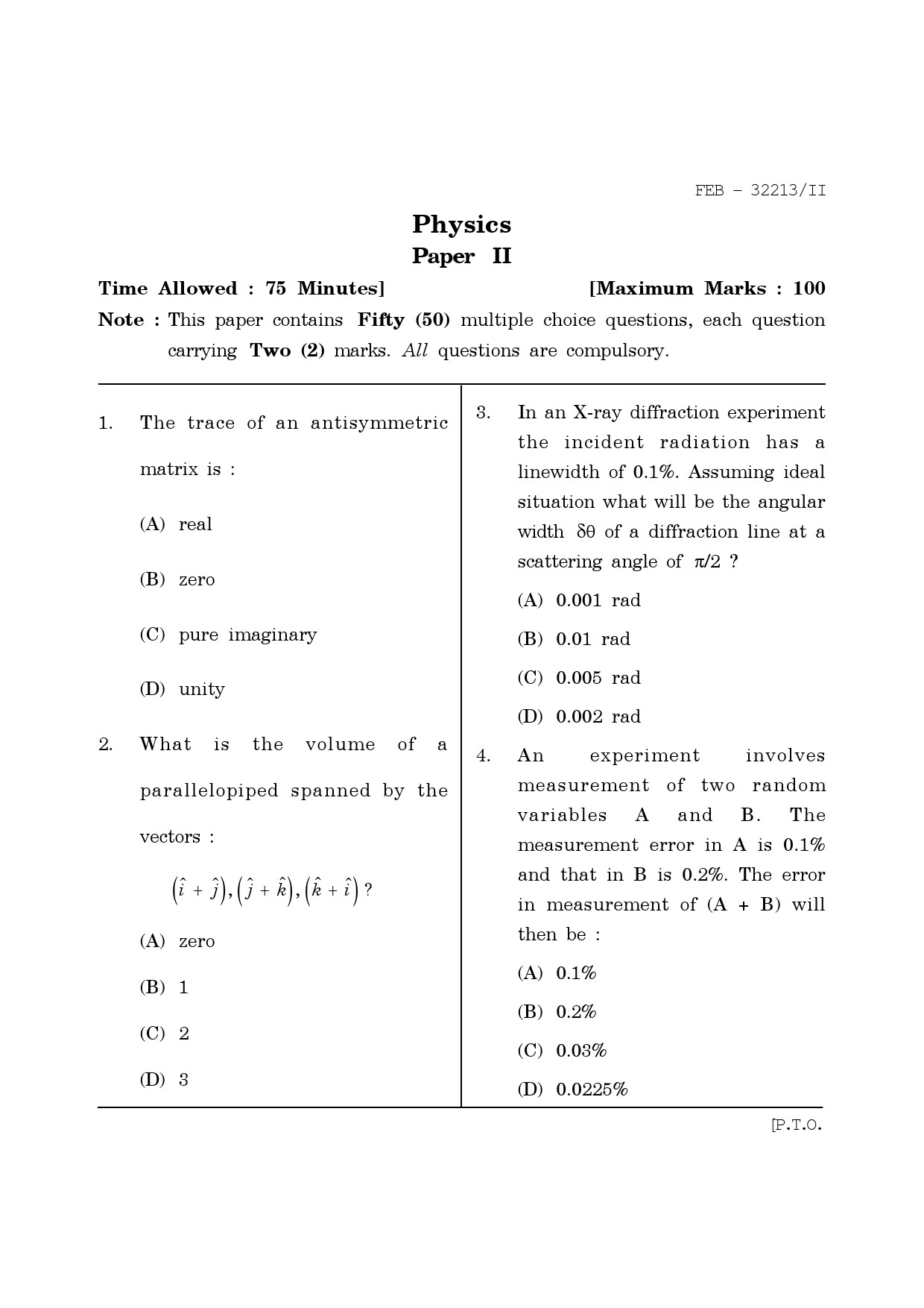 Maharashtra SET Physics Question Paper II February 2013 1