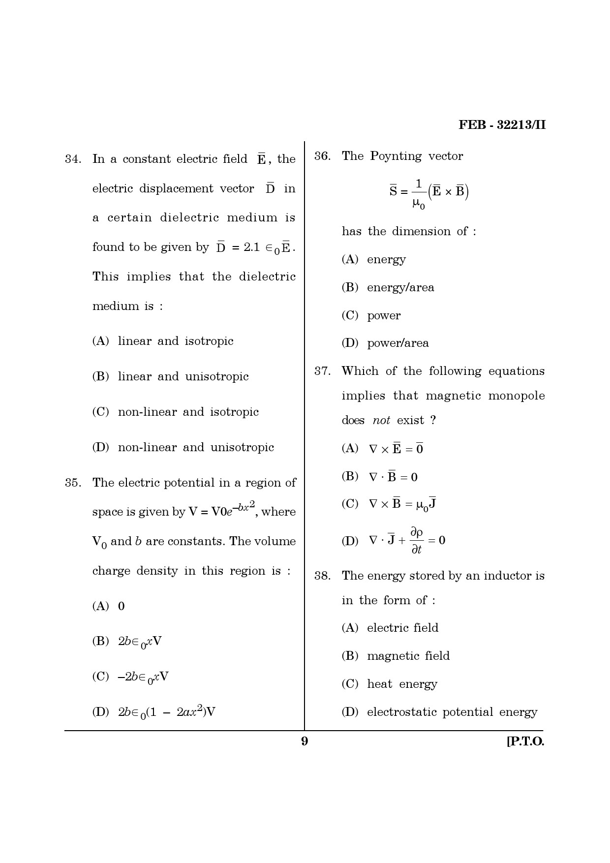 Maharashtra SET Physics Question Paper II February 2013 9