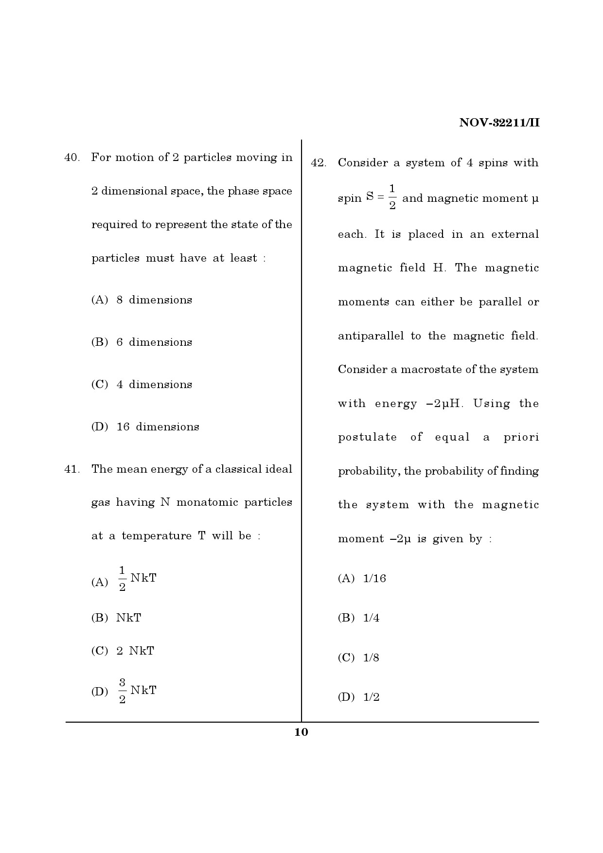 Maharashtra SET Physics Question Paper II November 2011 10