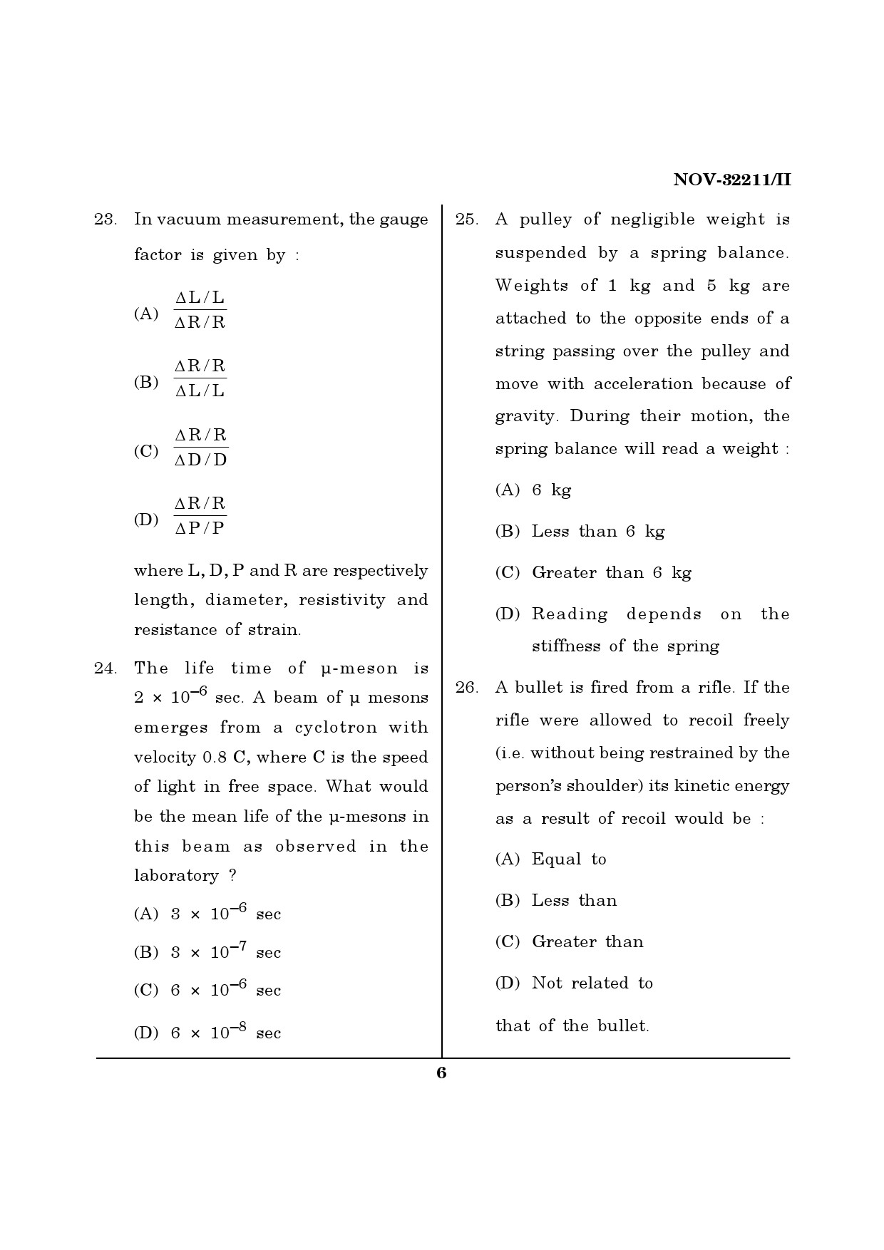 Maharashtra SET Physics Question Paper II November 2011 6