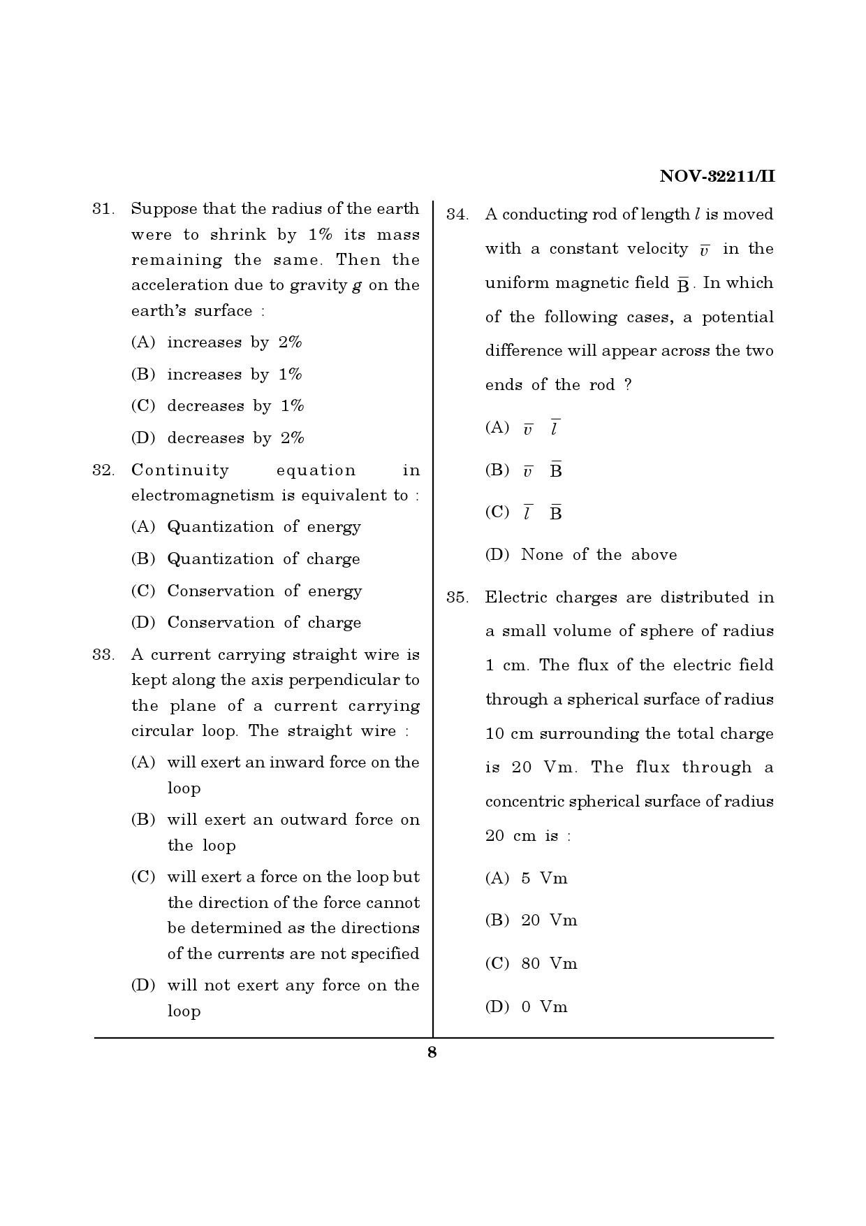 Maharashtra SET Physics Question Paper II November 2011 8