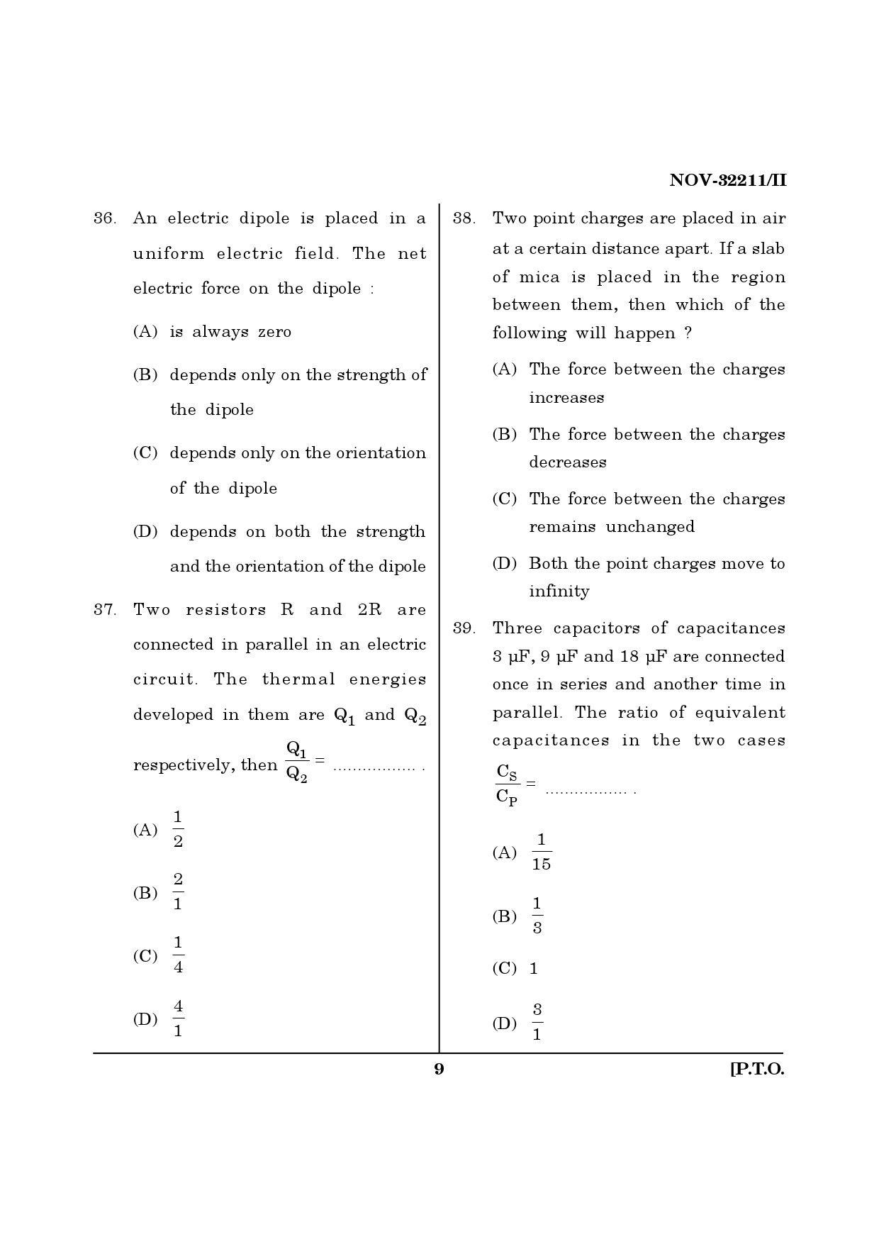 Maharashtra SET Physics Question Paper II November 2011 9