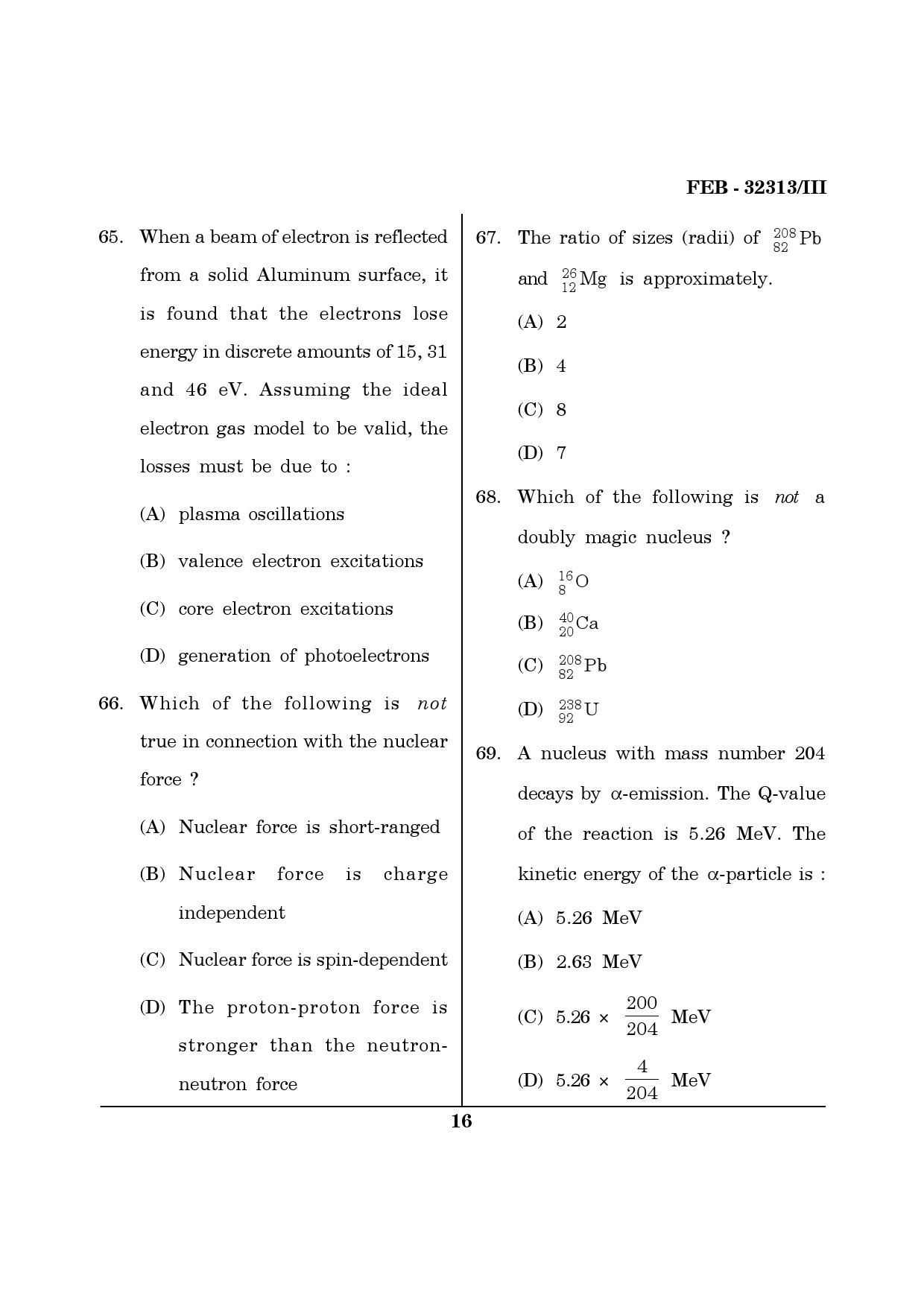Maharashtra SET Physics Question Paper III February 2013 16