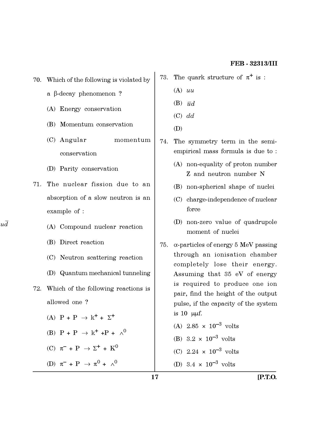 Maharashtra SET Physics Question Paper III February 2013 17