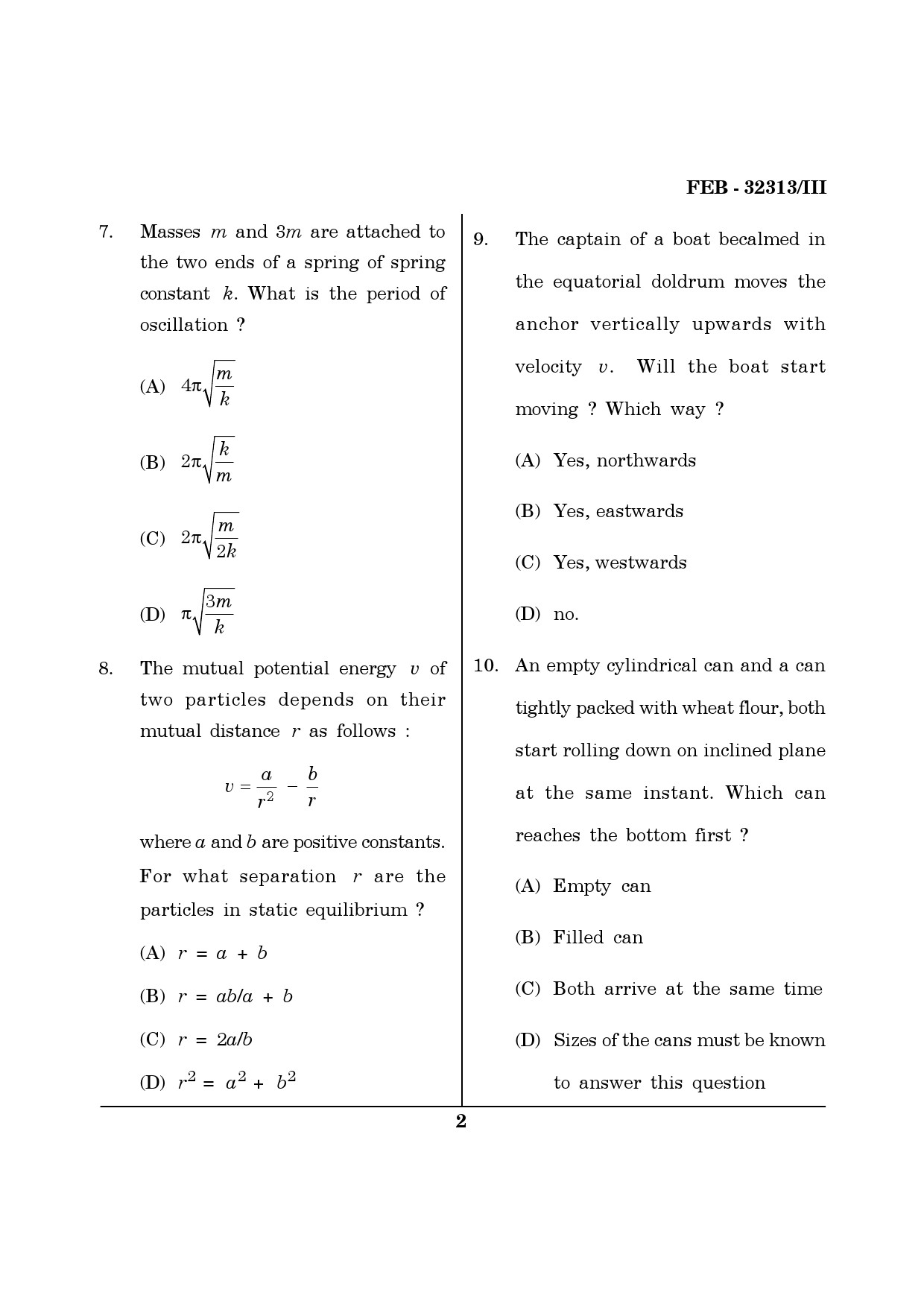Maharashtra SET Physics Question Paper III February 2013 2