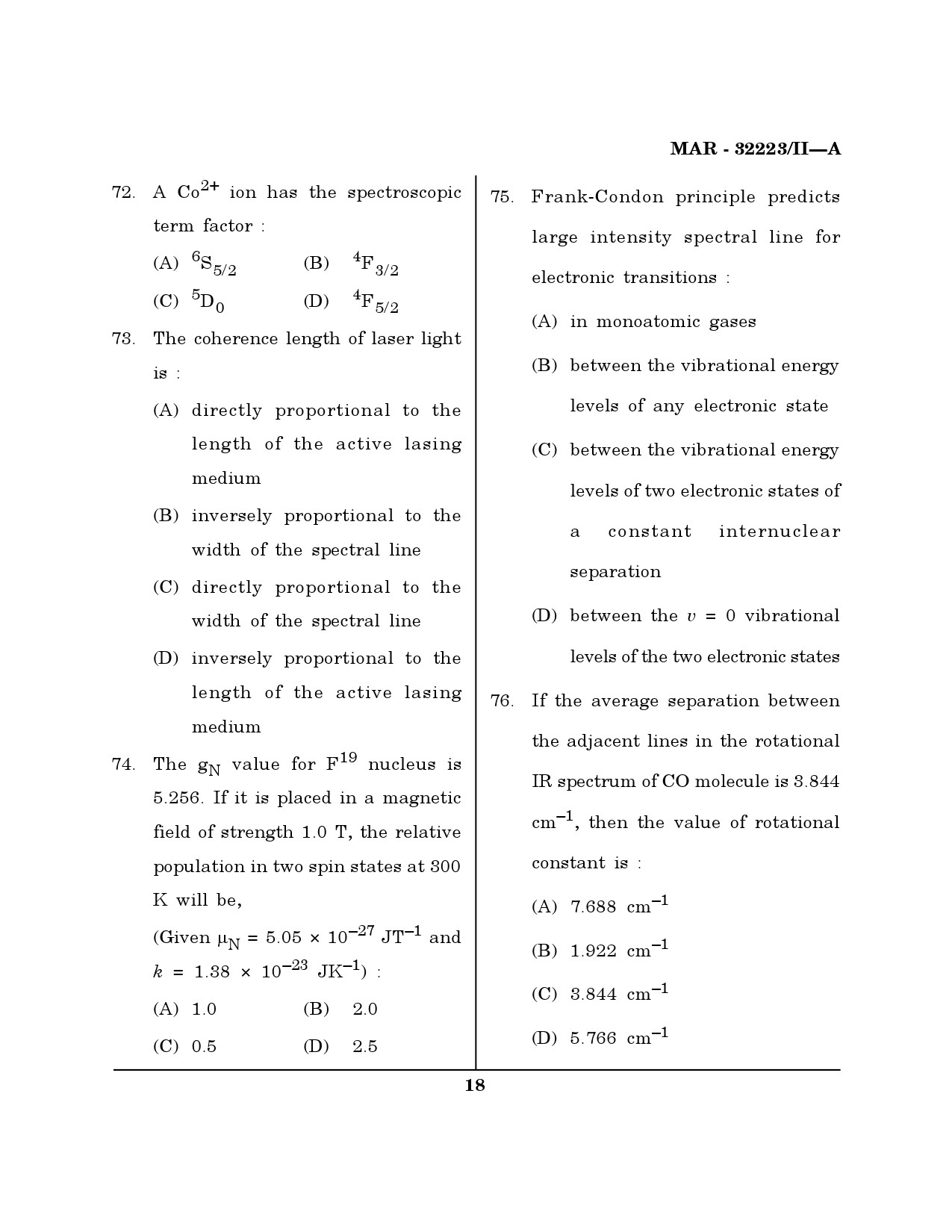 MH SET Physical Science Question Paper II March 2023 17