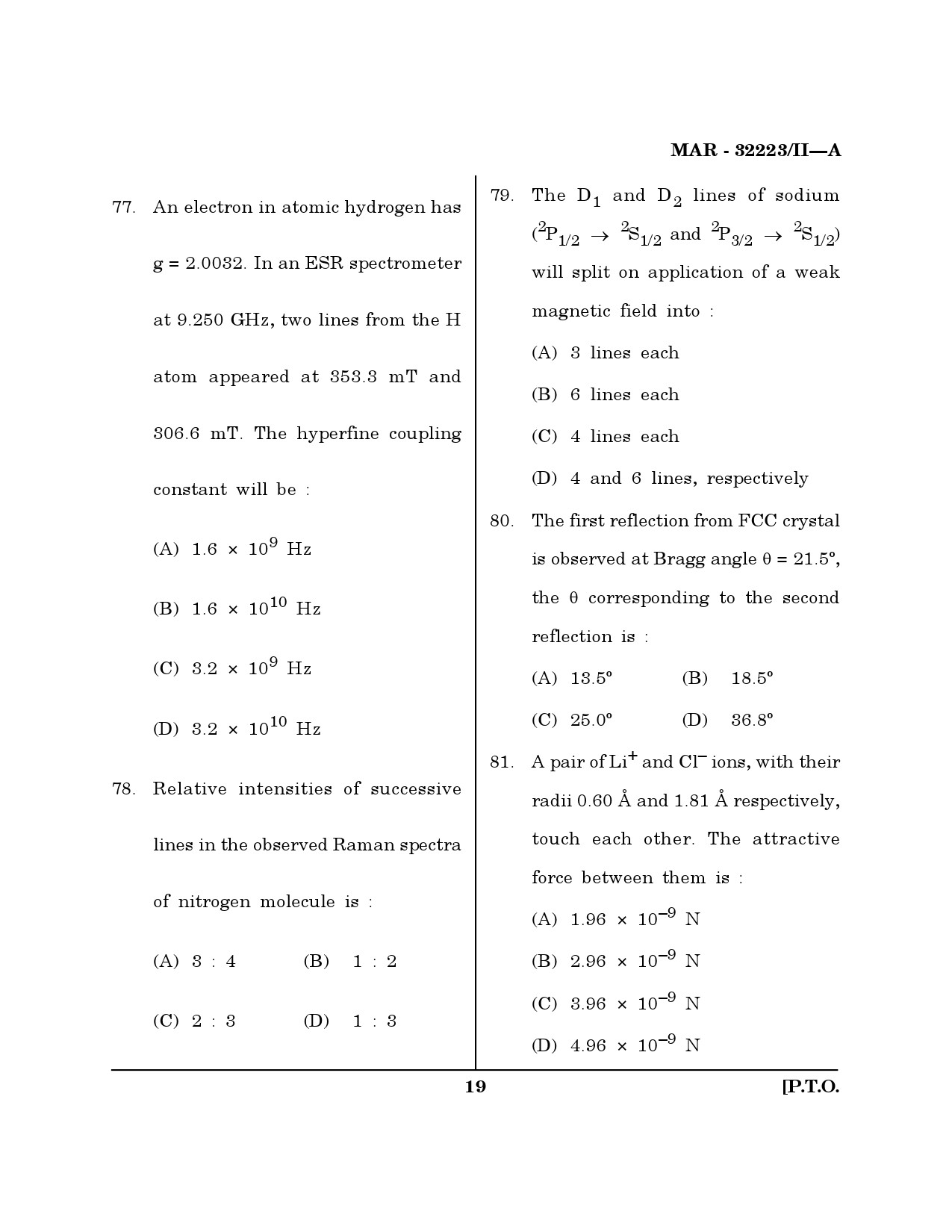 MH SET Physical Science Question Paper II March 2023 18