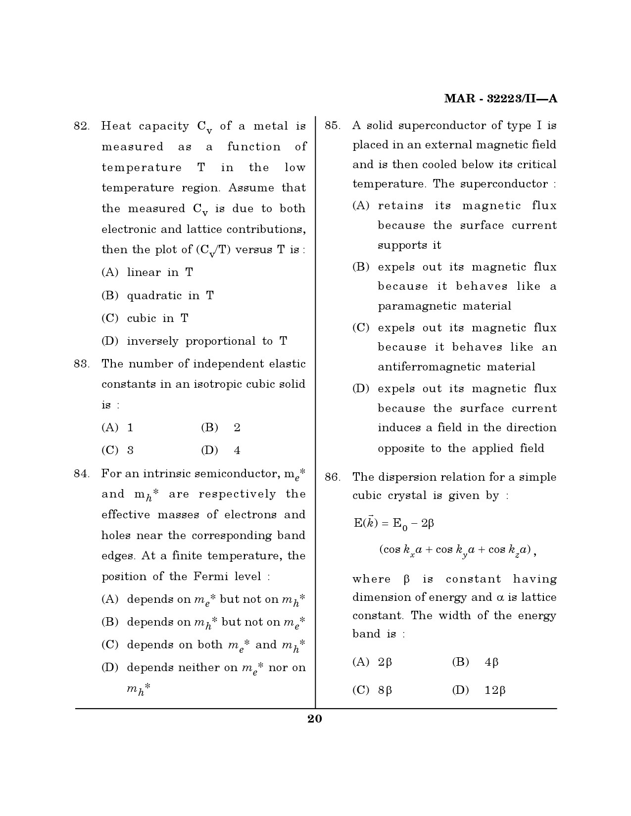 MH SET Physical Science Question Paper II March 2023 19