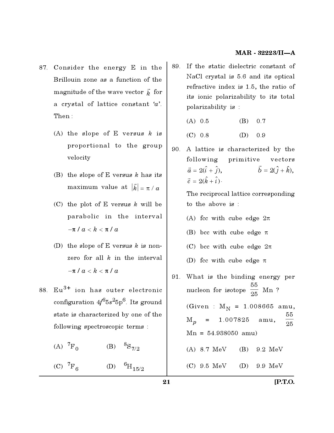 MH SET Physical Science Question Paper II March 2023 20