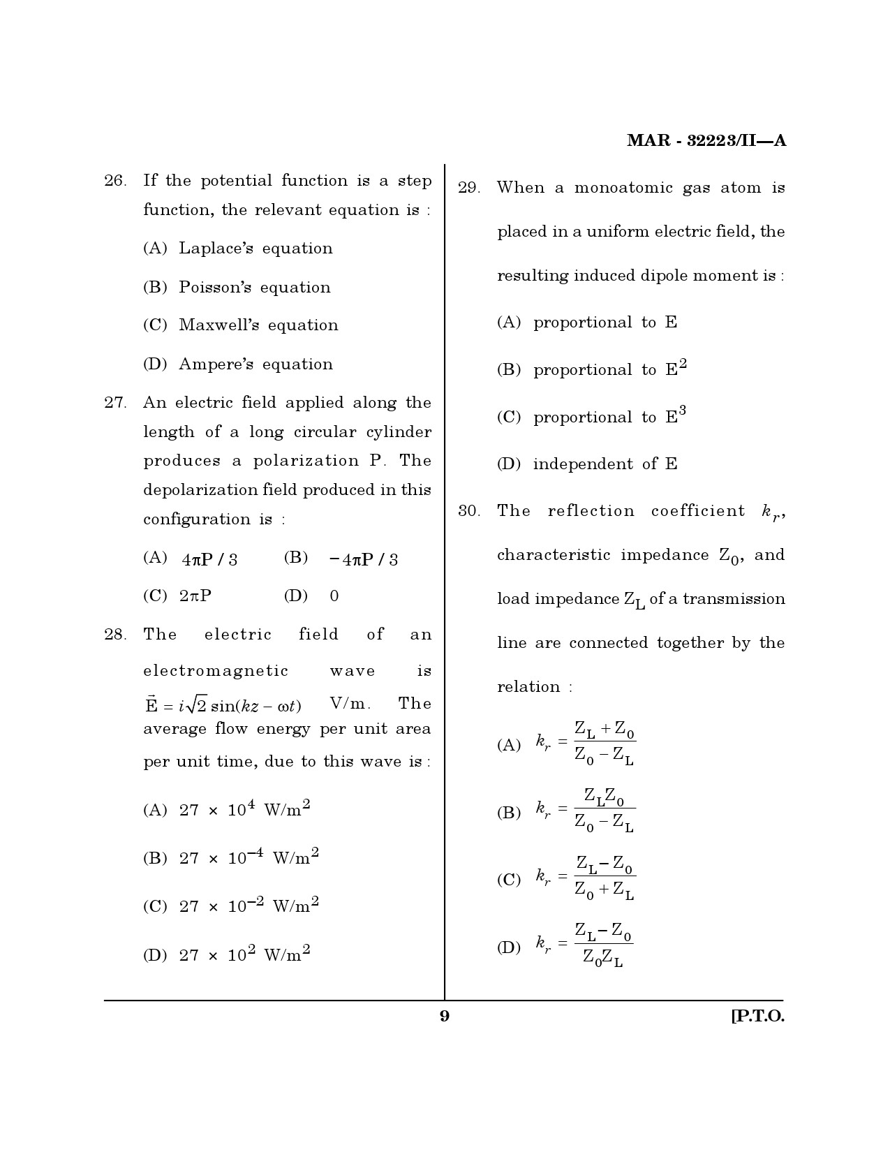 MH SET Physical Science Question Paper II March 2023 8