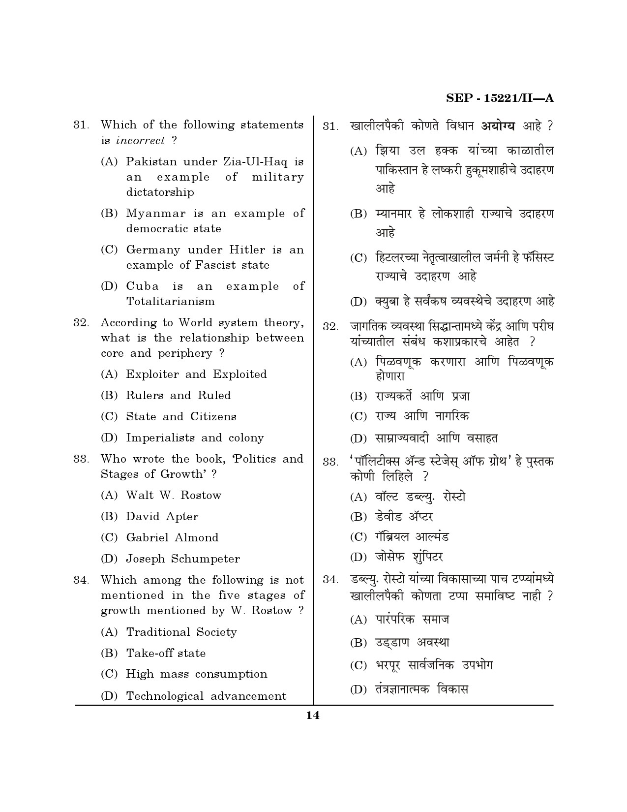 Maharashtra SET Political Science Exam Question Paper September 2021 13
