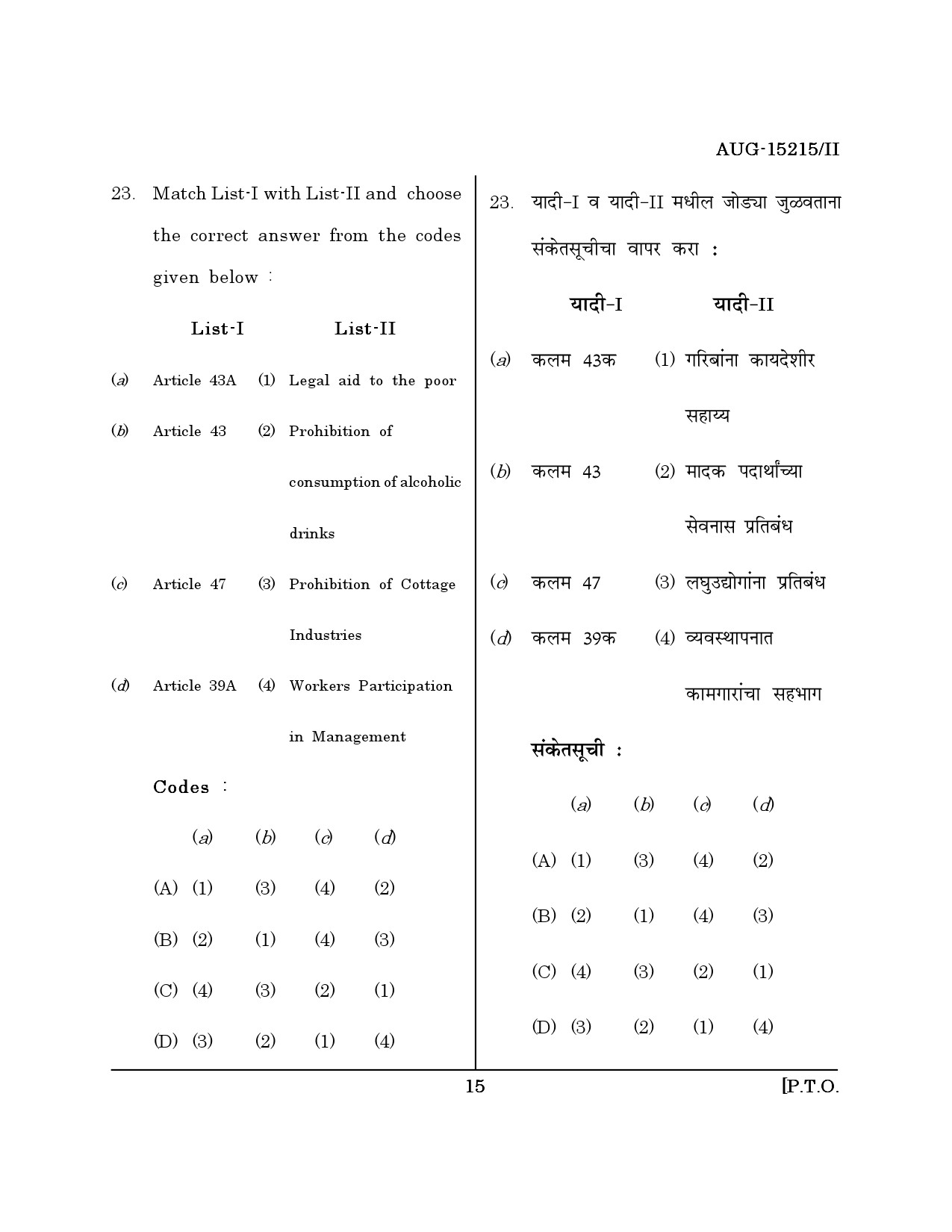 Maharashtra SET Political Science Question Paper II August 2015 14