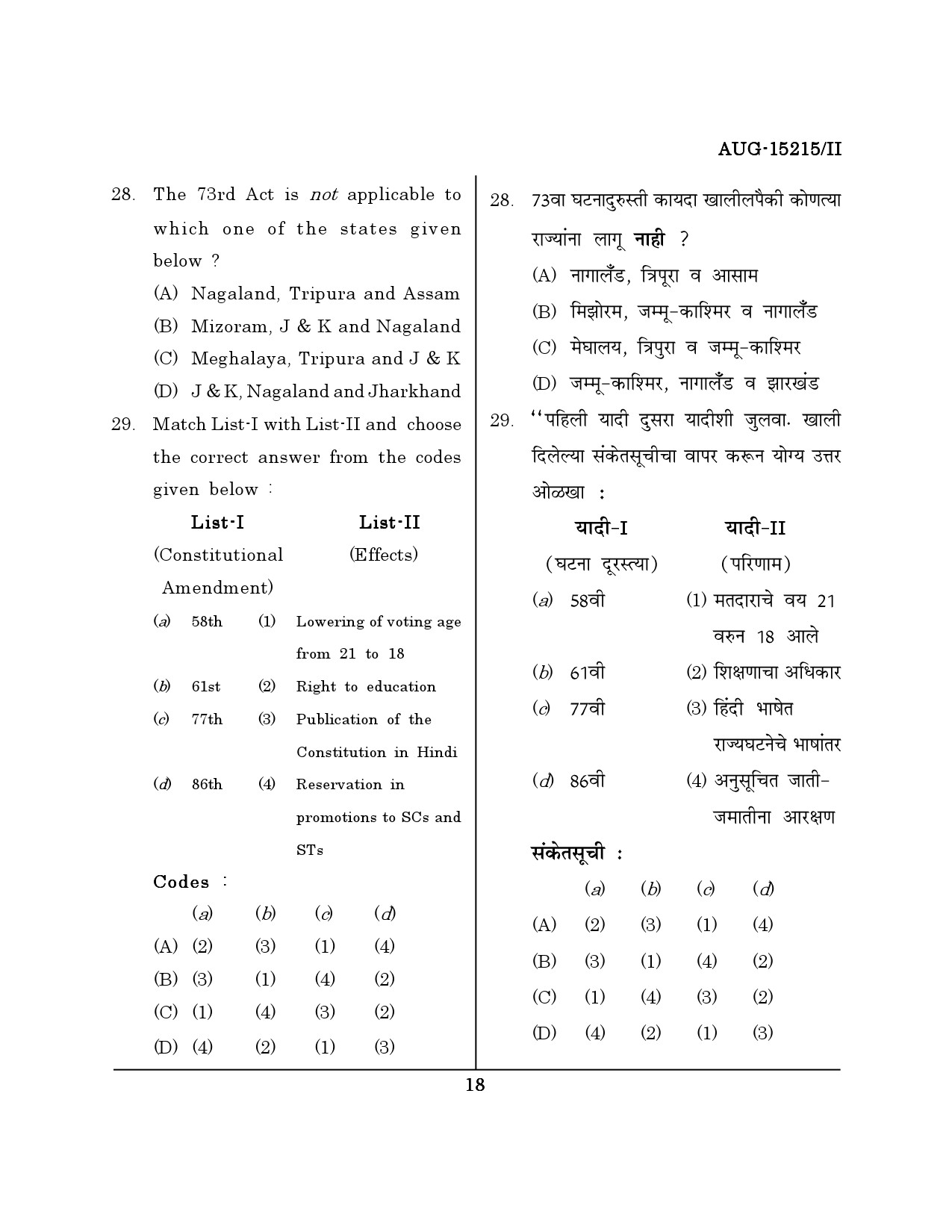Maharashtra SET Political Science Question Paper II August 2015 17