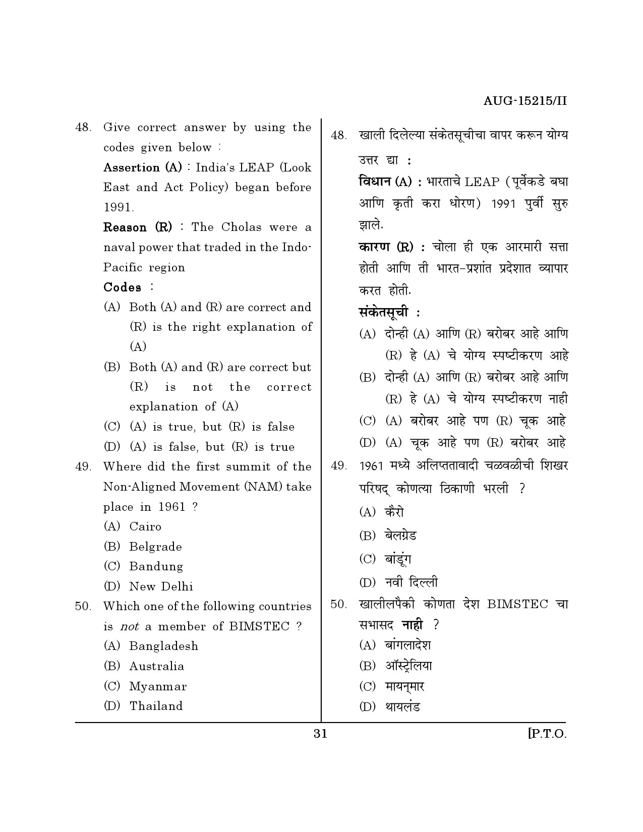 Maharashtra SET Political Science Question Paper II August 2015 30