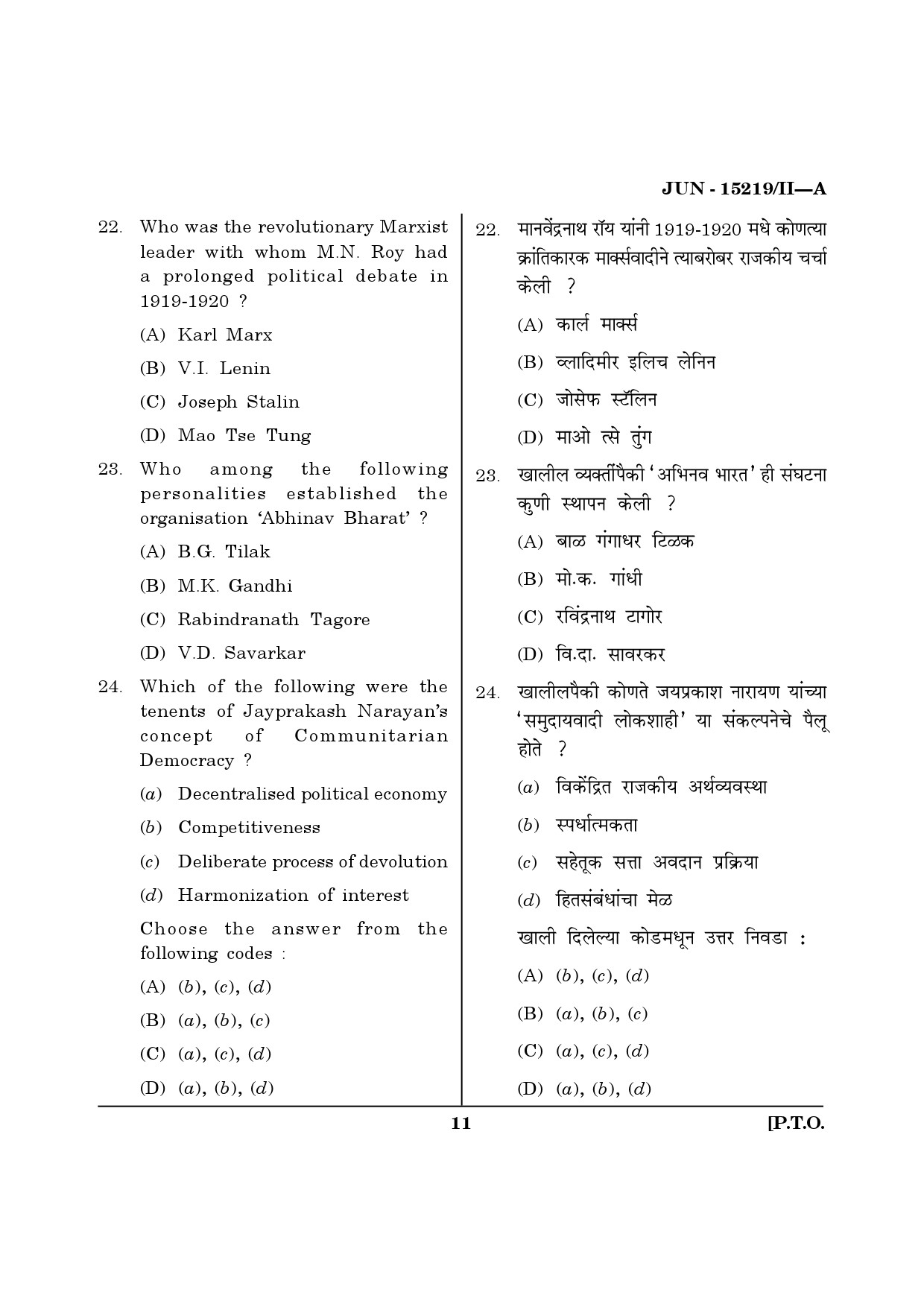 Maharashtra SET Political Science Question Paper II June 2019 10