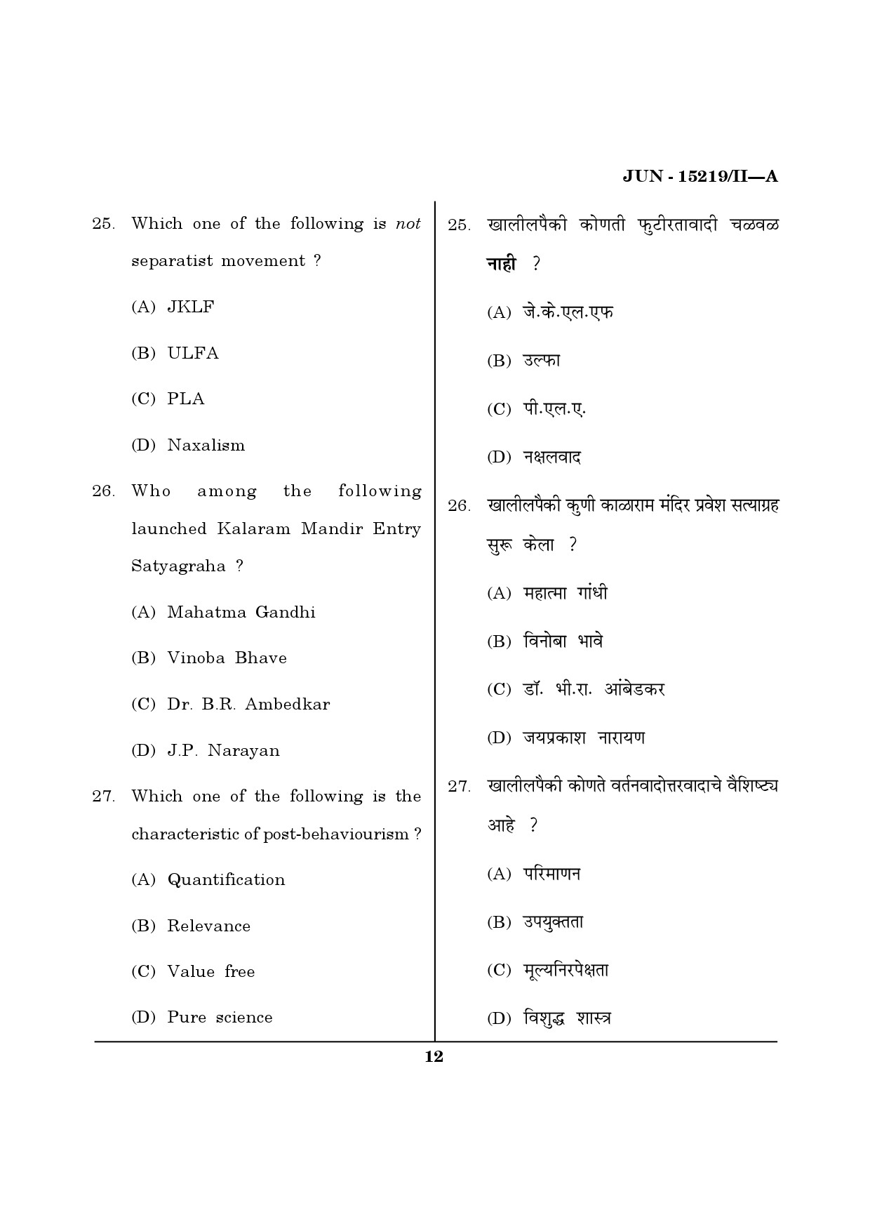 Maharashtra SET Political Science Question Paper II June 2019 11