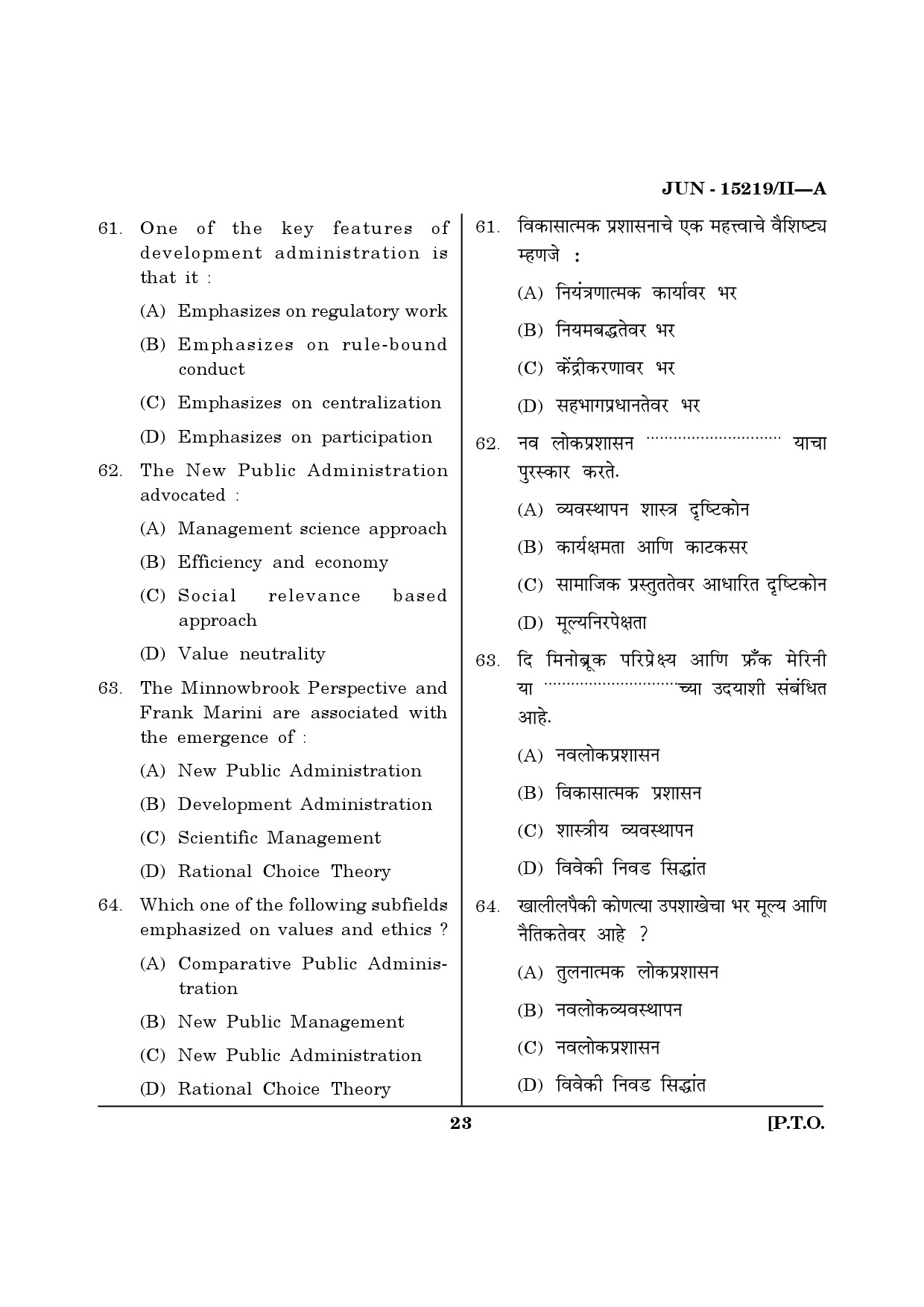 Maharashtra SET Political Science Question Paper II June 2019 22