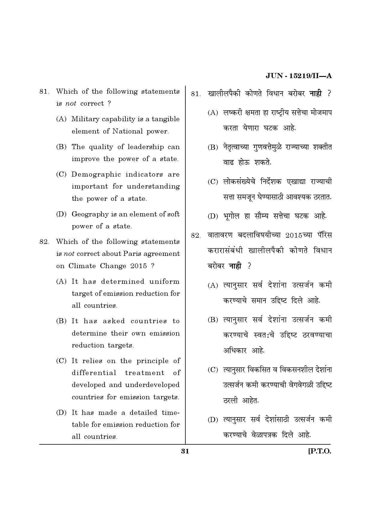 Maharashtra SET Political Science Question Paper II June 2019 30