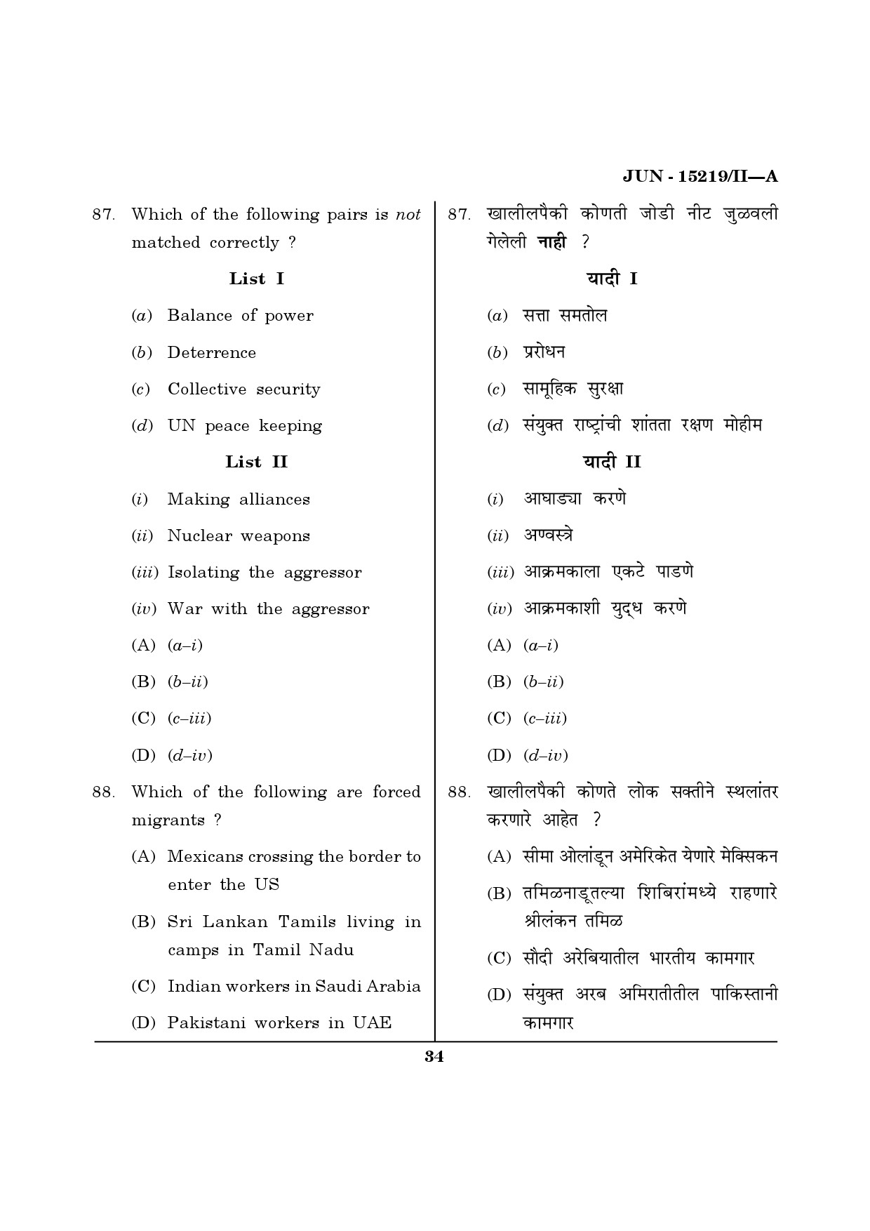 Maharashtra SET Political Science Question Paper II June 2019 33