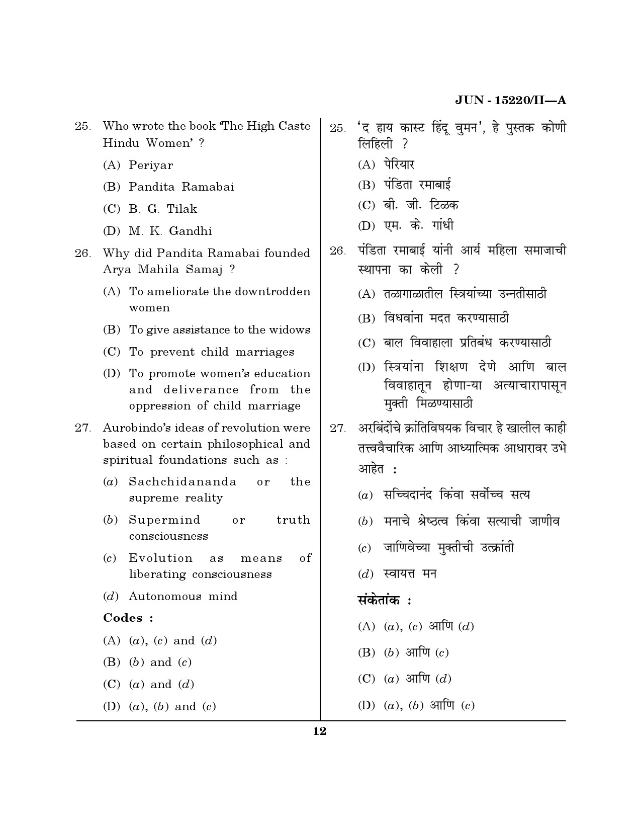 Maharashtra SET Political Science Question Paper II June 2020 11