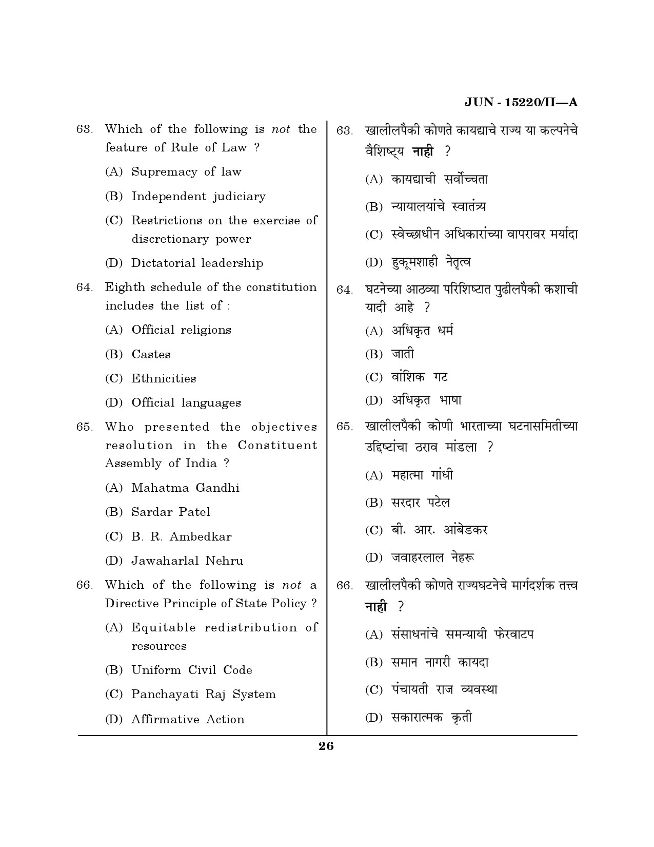 Maharashtra SET Political Science Question Paper II June 2020 25