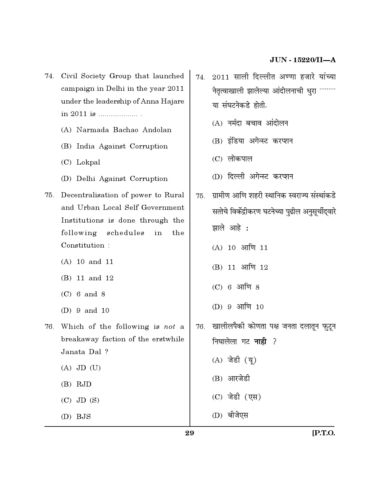 Maharashtra SET Political Science Question Paper II June 2020 28