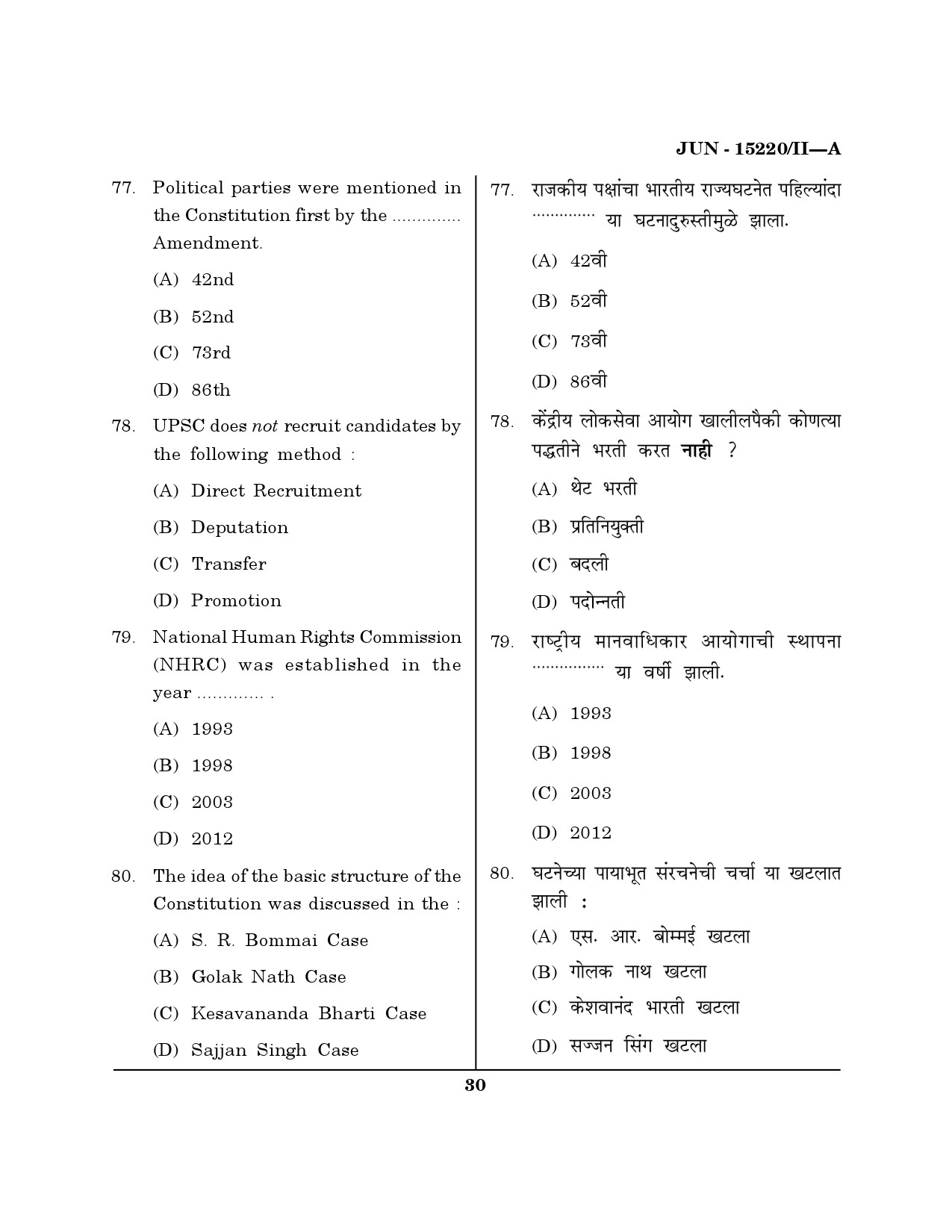 Maharashtra SET Political Science Question Paper II June 2020 29