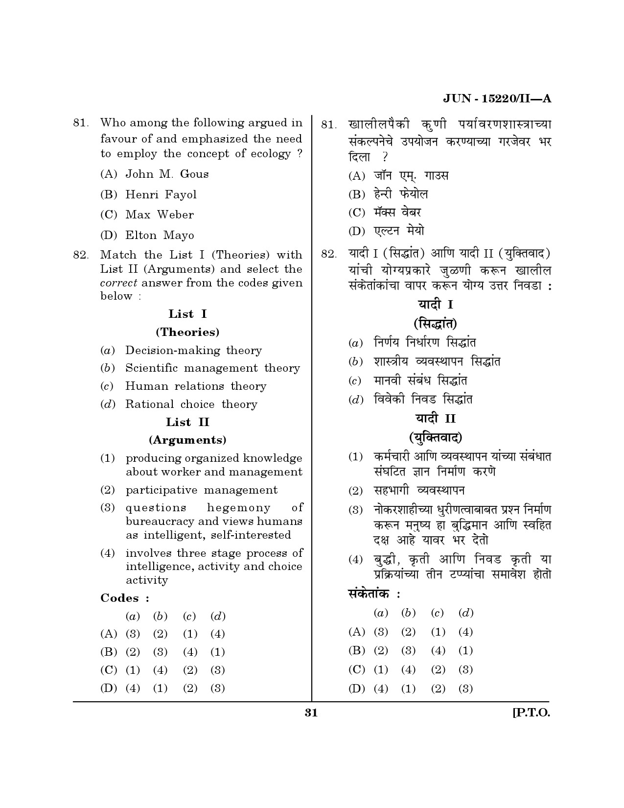 Maharashtra SET Political Science Question Paper II June 2020 30