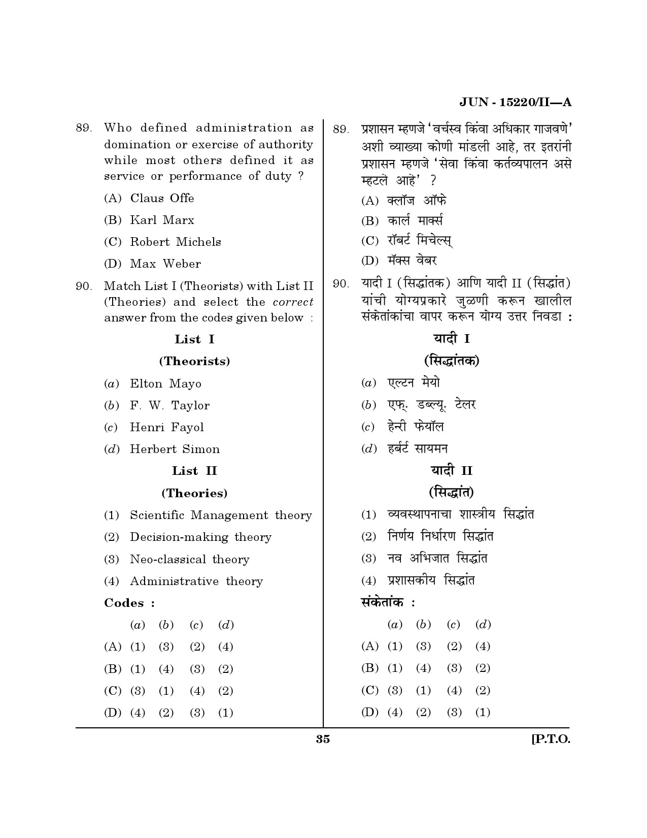 Maharashtra SET Political Science Question Paper II June 2020 34