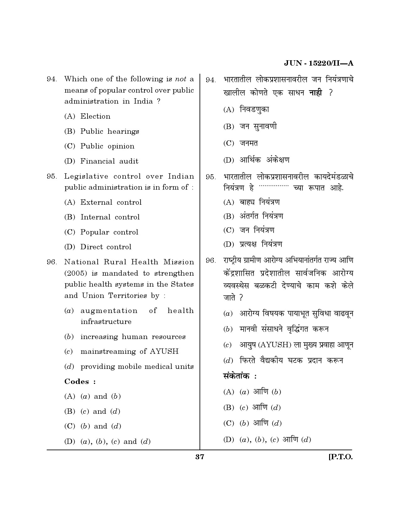 Maharashtra SET Political Science Question Paper II June 2020 36