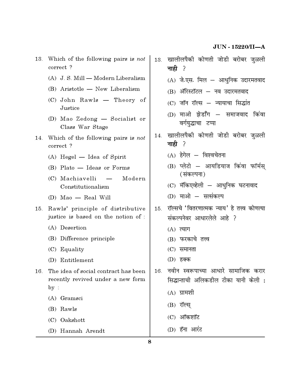 Maharashtra SET Political Science Question Paper II June 2020 7