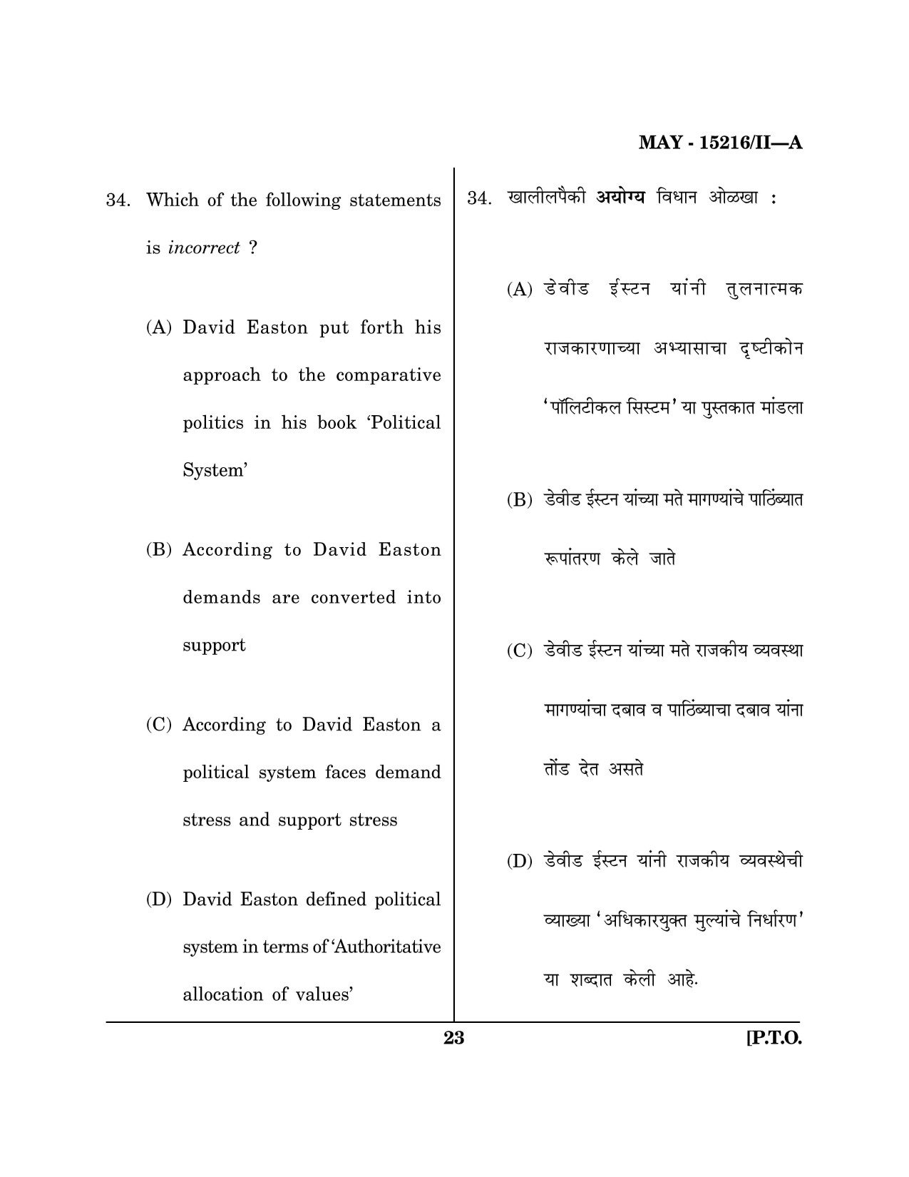 Maharashtra SET Political Science Question Paper II May 2016 22