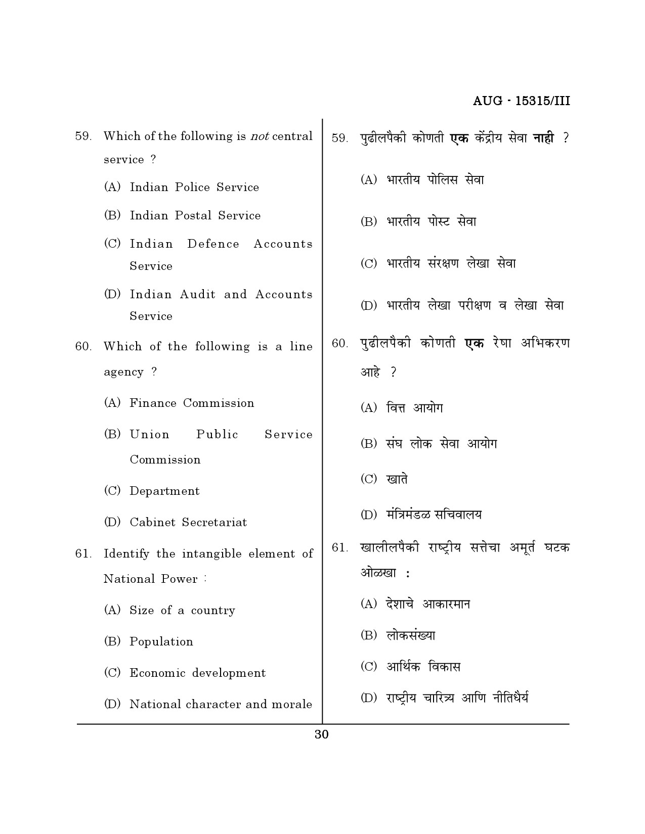 Maharashtra SET Political Science Question Paper III August 2015 29