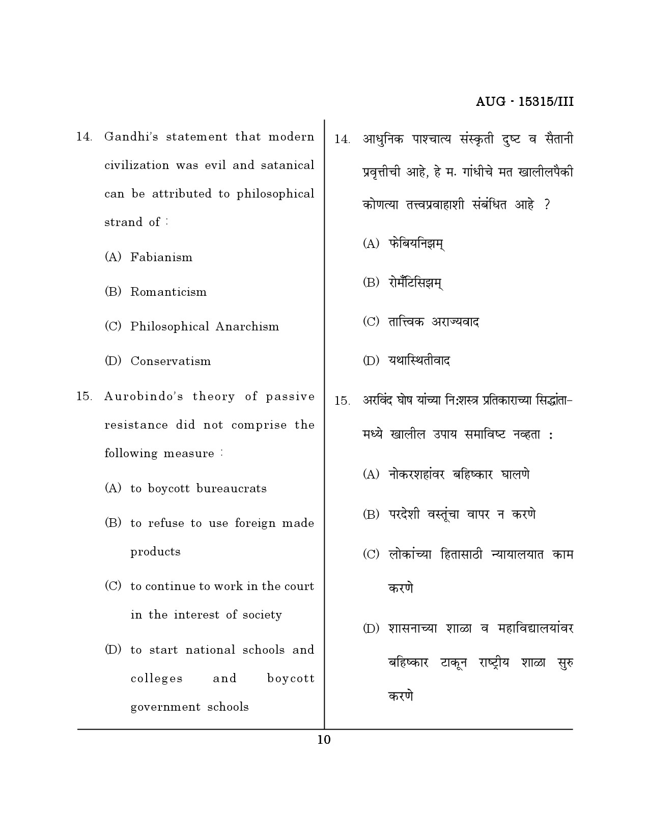 Maharashtra SET Political Science Question Paper III August 2015 9