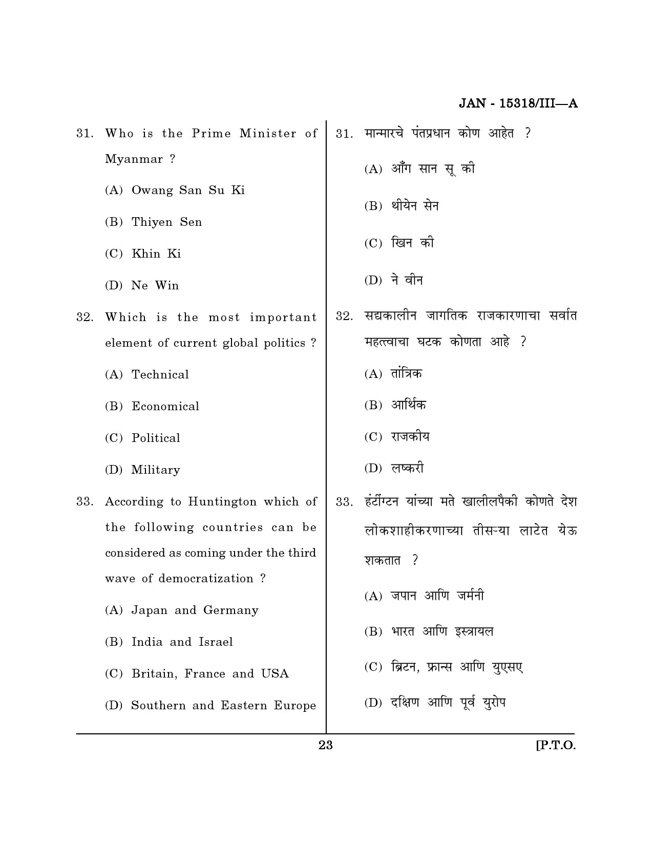Maharashtra SET Political Science Question Paper III January 2018 22