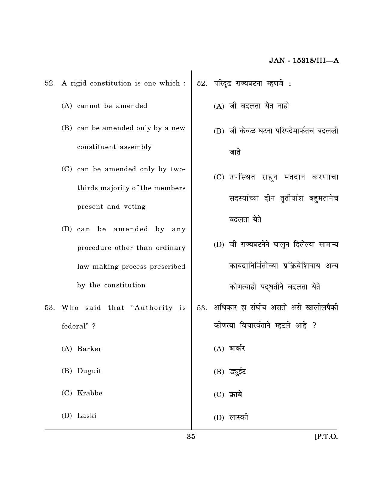 Maharashtra SET Political Science Question Paper III January 2018 34