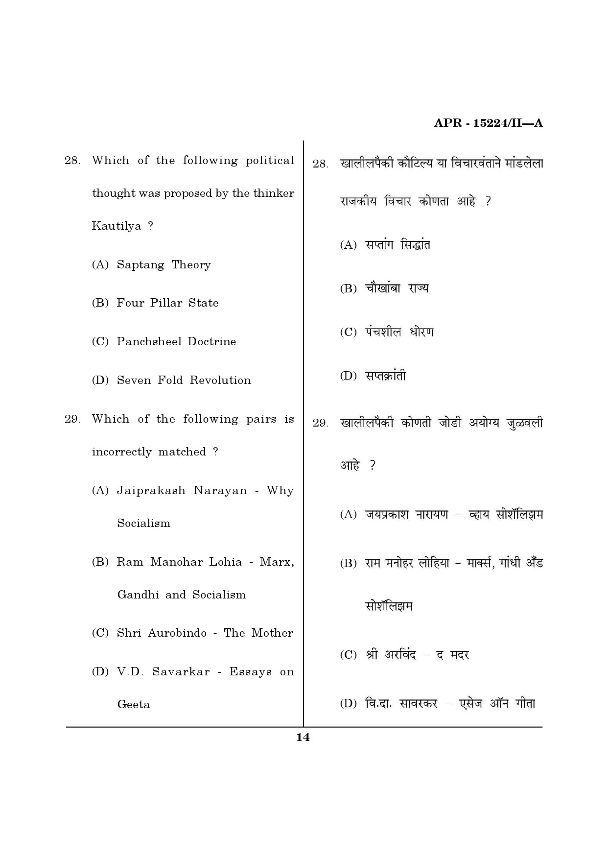 MH SET Political Science Question Paper II April 2024 5