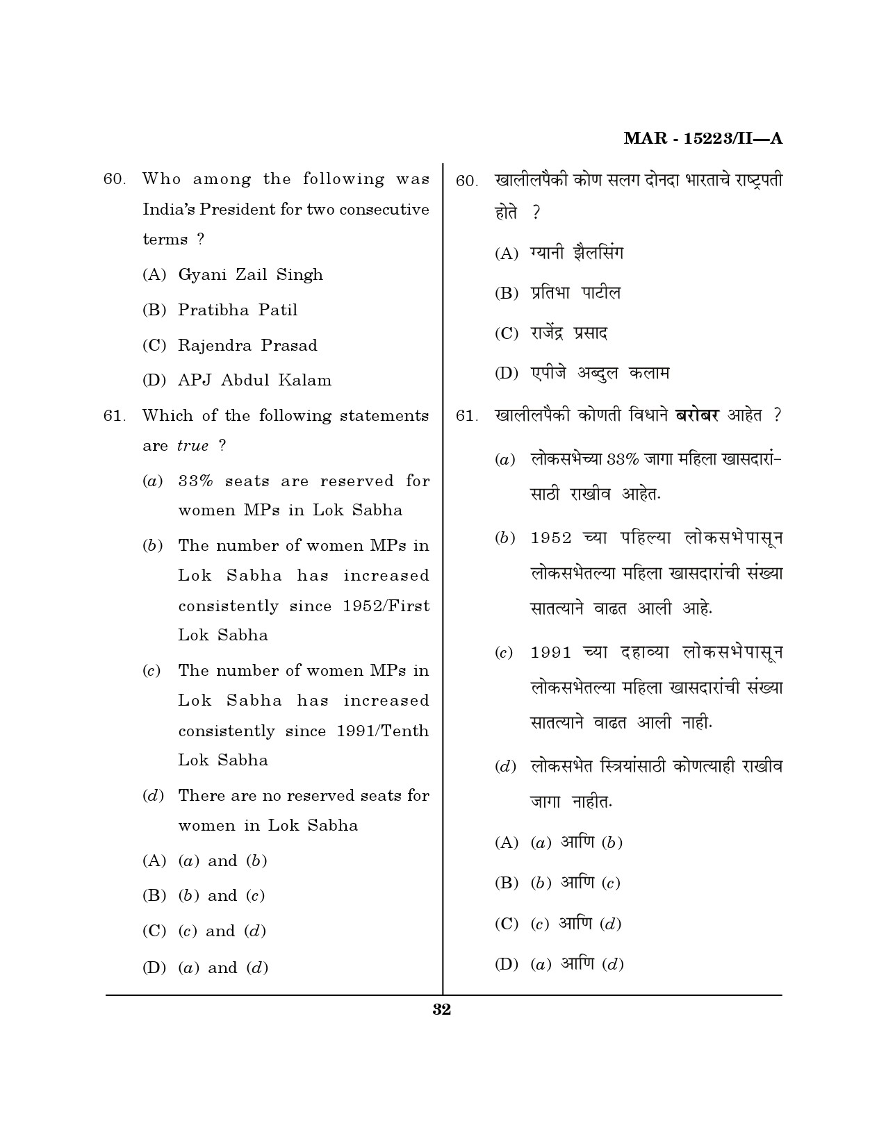 MH SET Political Science Question Paper II March 2023 31