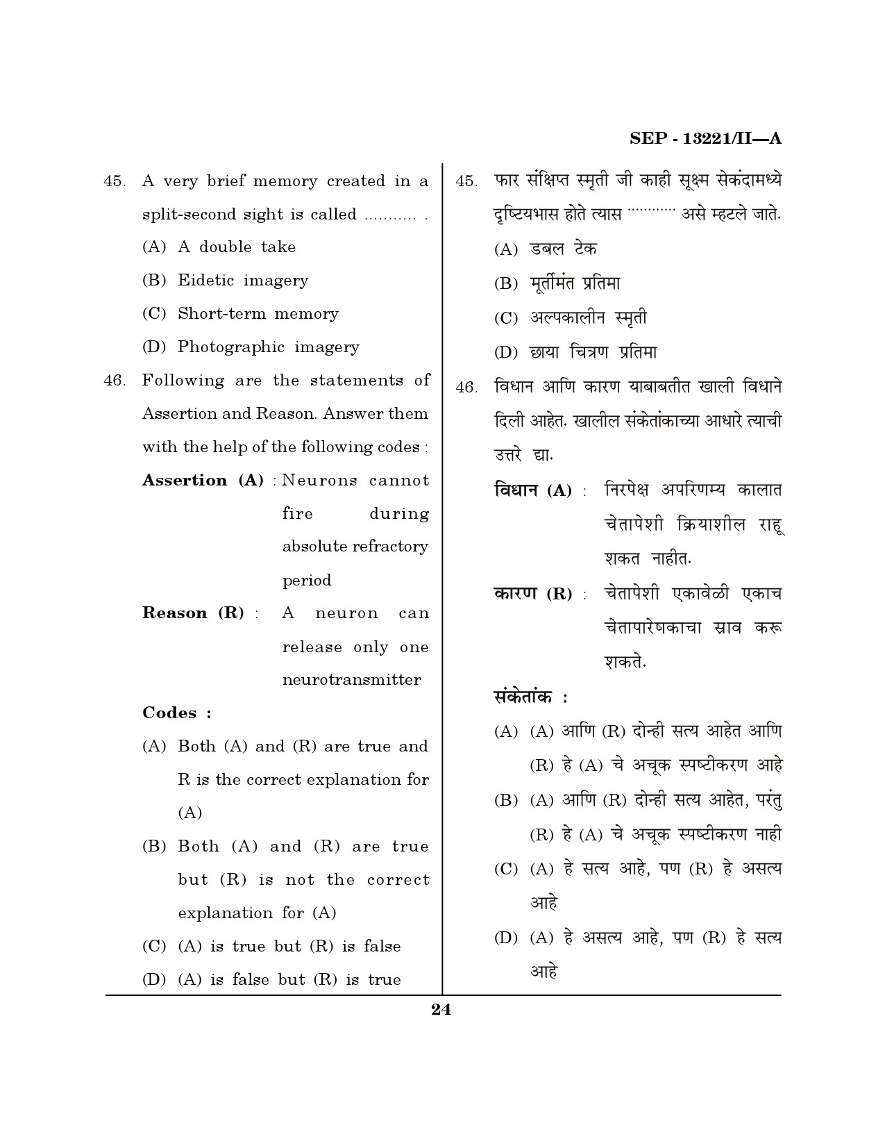 Maharashtra SET Psychology Exam Question Paper September 2021 23