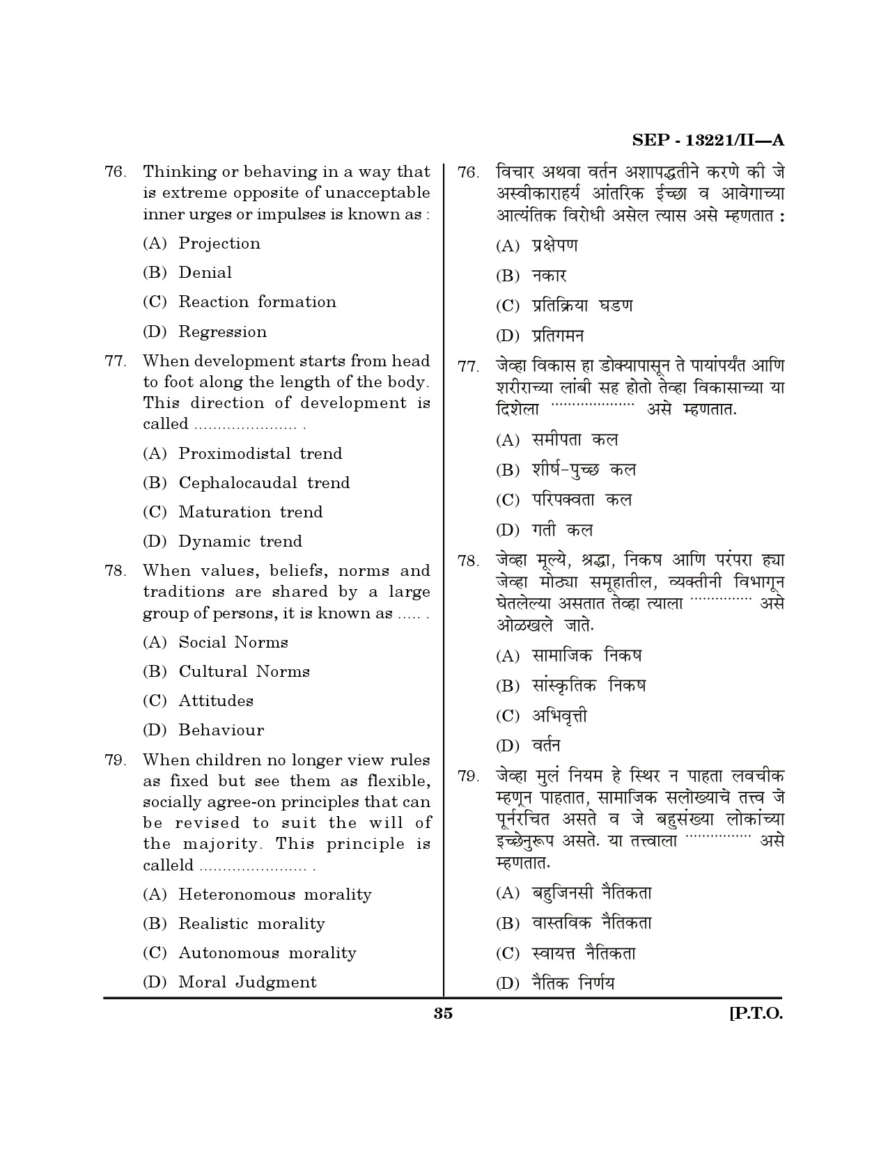 Maharashtra SET Psychology Exam Question Paper September 2021 34