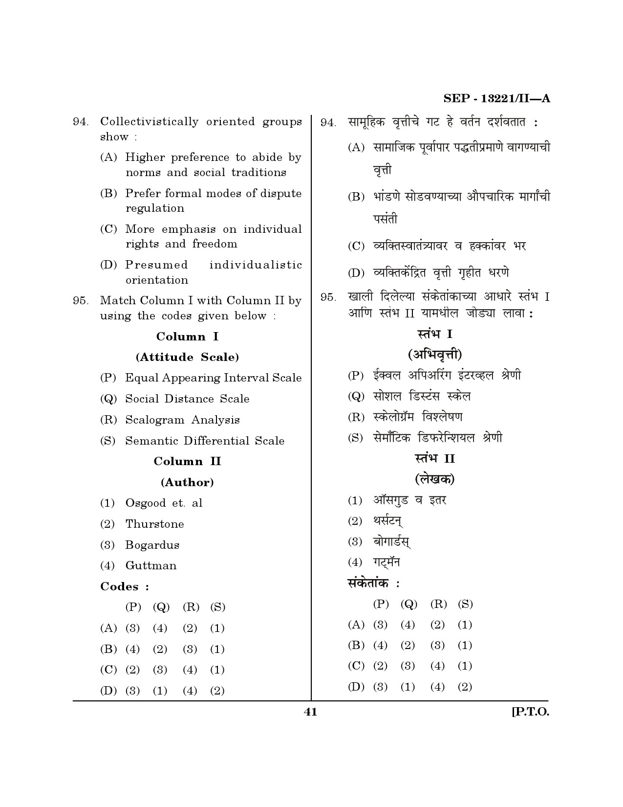 Maharashtra SET Psychology Exam Question Paper September 2021 40