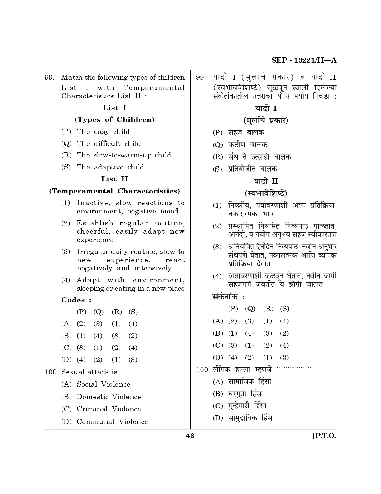 Maharashtra SET Psychology Exam Question Paper September 2021 42